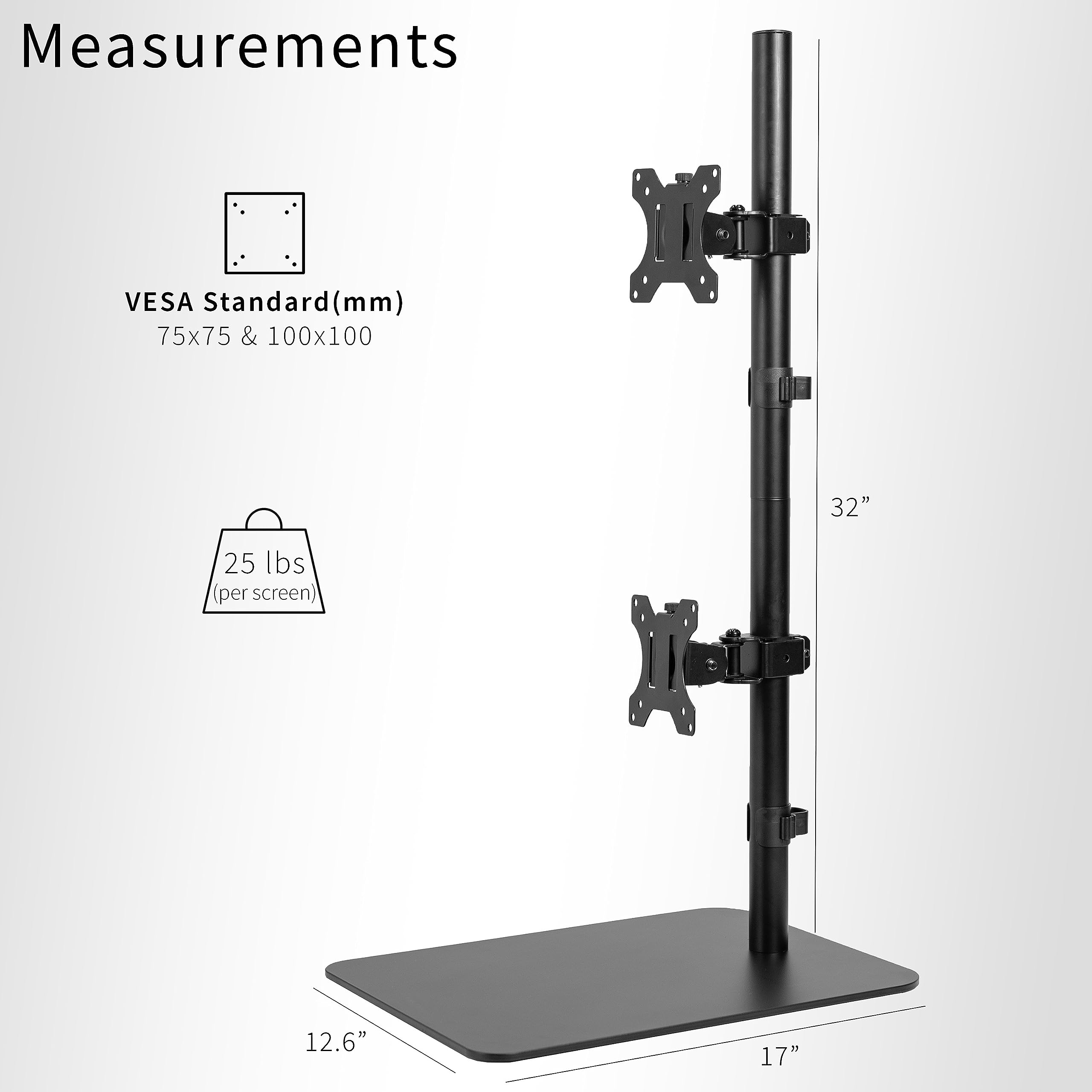 VIVO Freestanding Dual Vertically Stacked Ultra Wide Monitor Desk Stand, Extra Tall Heavy Duty Adjustable Mount for 2 Ultrawide Screens up to 45 inches, 25 lbs Per Screen Capacity, Black, STAND V200L