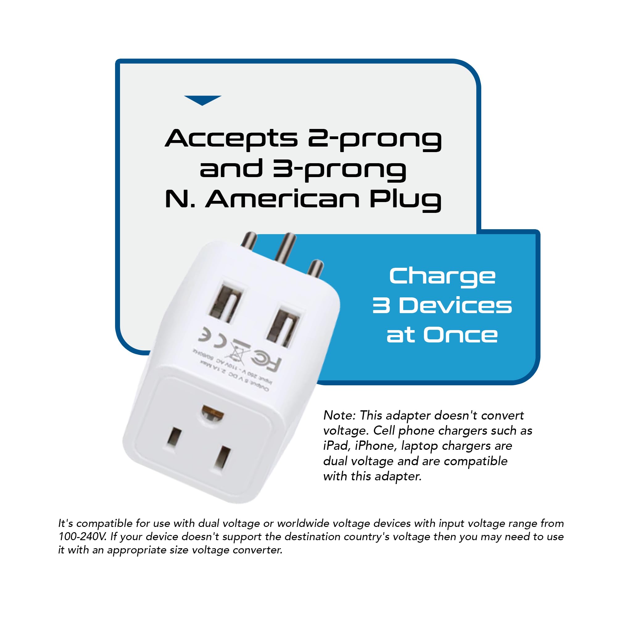 Ceptics Switzerland Travel Adapter Plug With Dual Usb + Usa Input - Type J - Ultra Compact - Safe Grounded For Laptops, Cell Pho