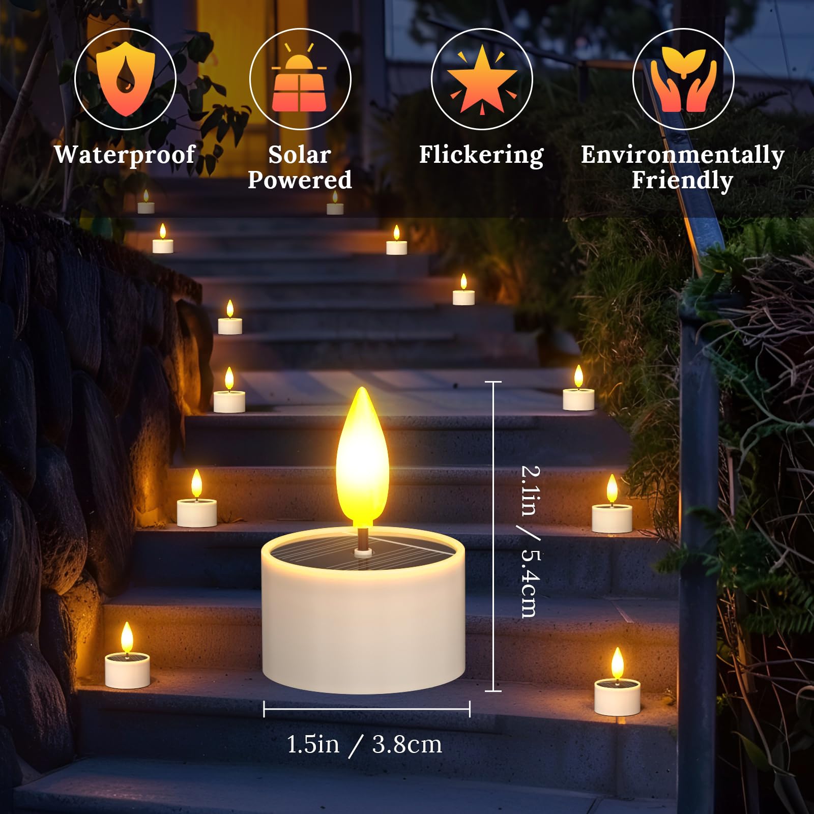 Soulbay Solar Tea Lights Outdoor Waterproof, 12 Pcs 1.5 D X 2.1 Reusable Dusk To Dawn Flickering Small Led Tealight Candles, Fla