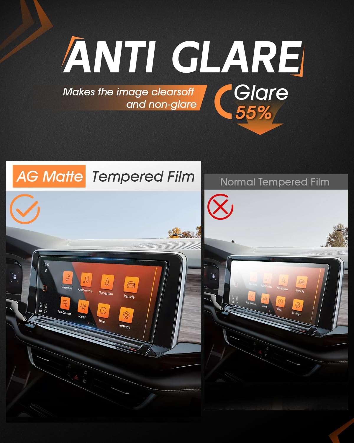 Matte Screen Protector For Volkswagen Atlas 2024 2025 Touchscreen Cover For Atlas Screen Protector For Atlas 2024 2025 Accessories Se/Sel/Sel R Line/Premium 12' Matte Anti Glare Tempered Glass