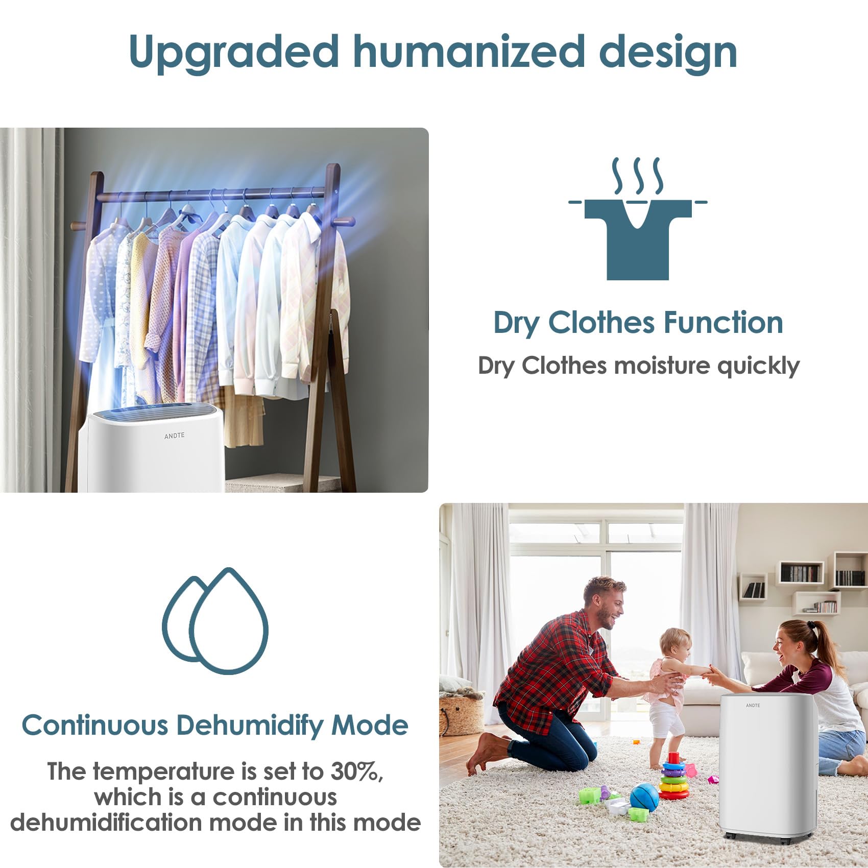 2500 Sq.Ft Dehumidifier For Home Basement And Large Room, Upgraded 34 Pints Dehumidifiers With Drain Hose & 0.528 Gallon Water T