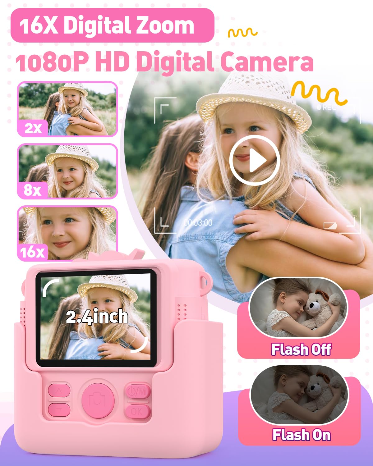 Kids Camera Instant Print With Silicone Cover, Creative Gifts For Girls Age 4 12 Birthday Christmas, 1080P Digital Camera Toy Wi