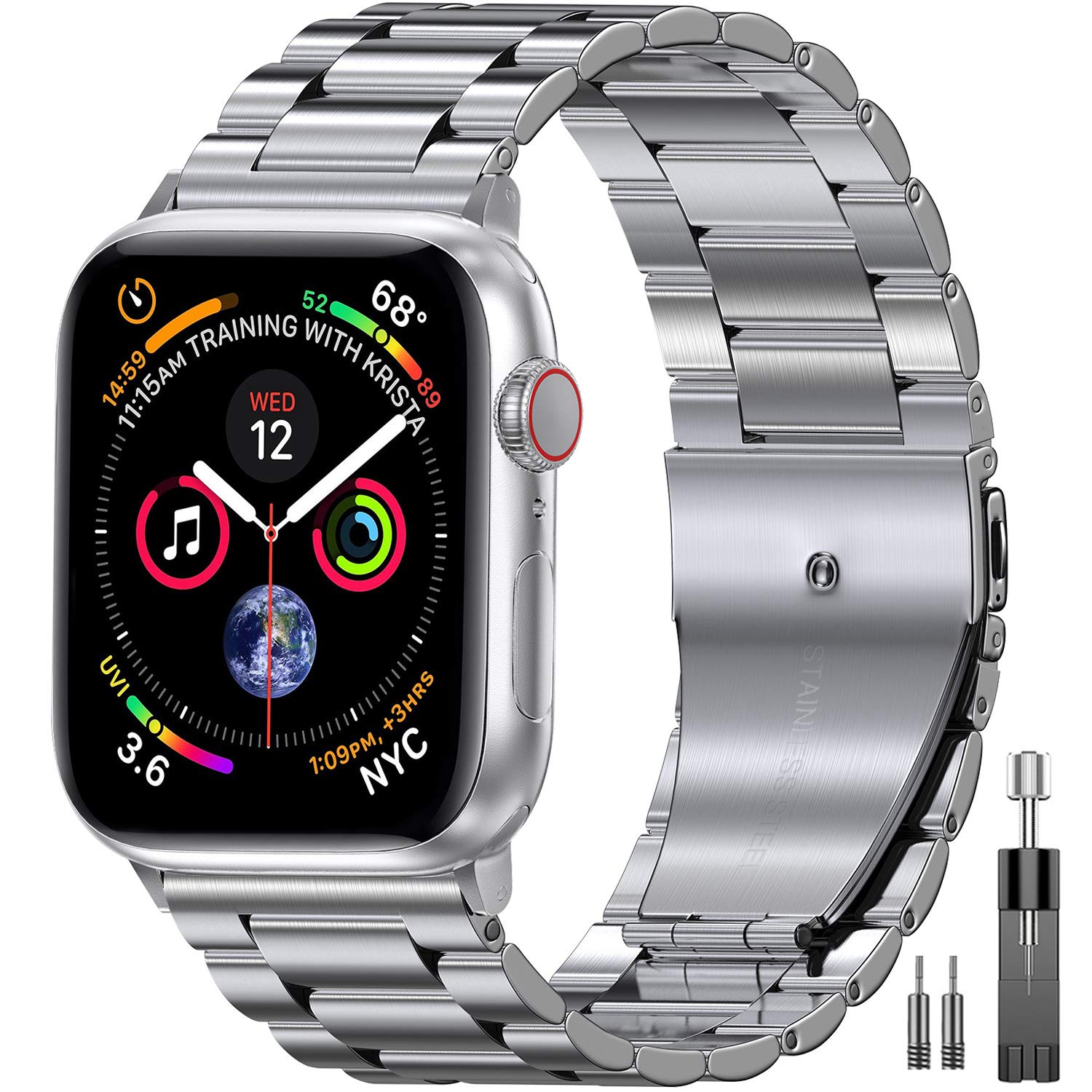 Epuly Compatible With Apple Watch Band 42Mm 44Mm 45Mm 38Mm 40Mm 41Mm, Business Stainless Steel Metal Wristband For Iwatch Se & S