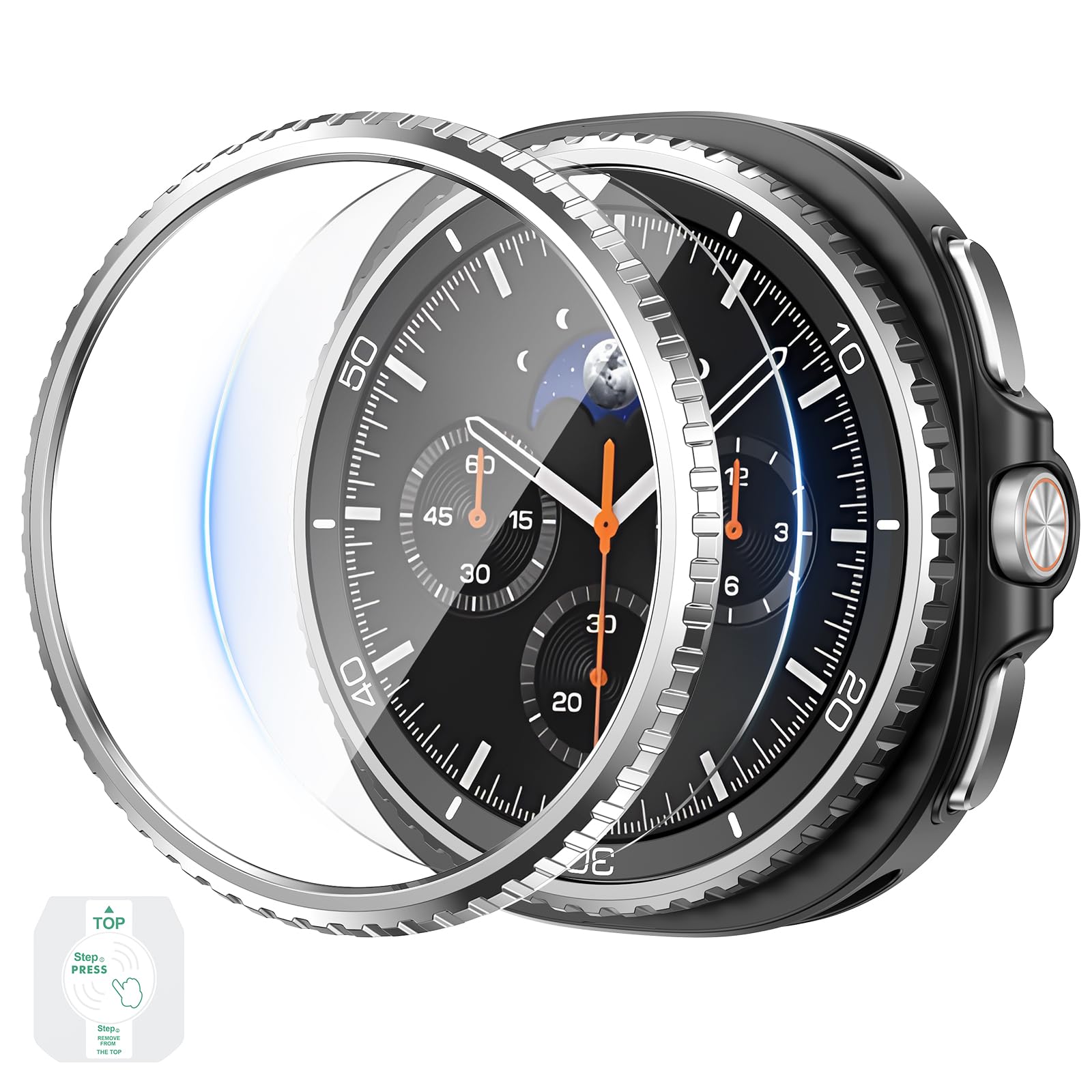 Goton Metal Bezel for Samsung Galaxy Watch 8 Classic 46mm with Screen Protector, Stainless Steel Bezel Ring Cover + Auto-Alignme