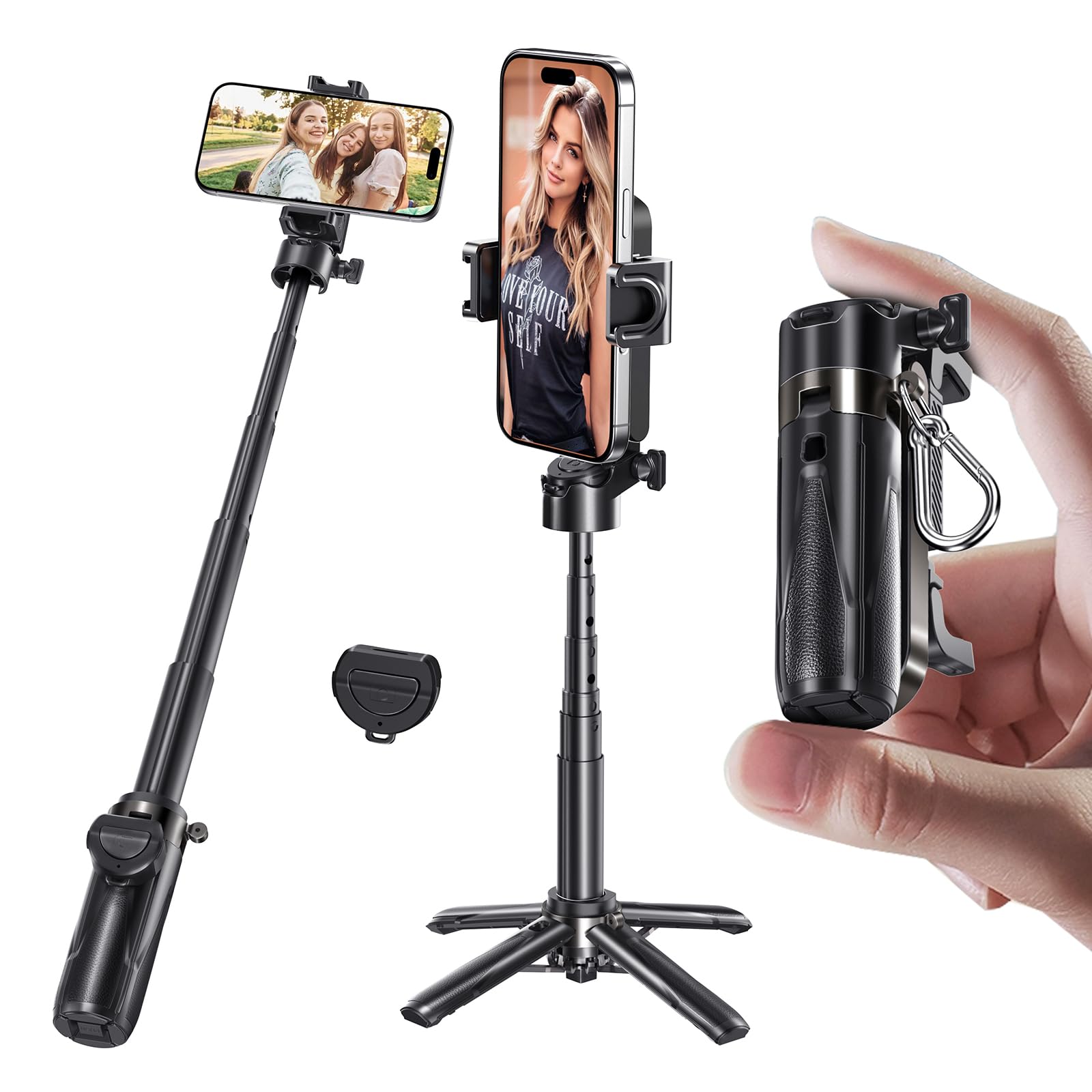 MAGIC JOHN Phone Tripod, Portable Selfie Stick, Pocket Size Selfie Stick for iPhone, Tripod for Phone with Wireless Detachable R