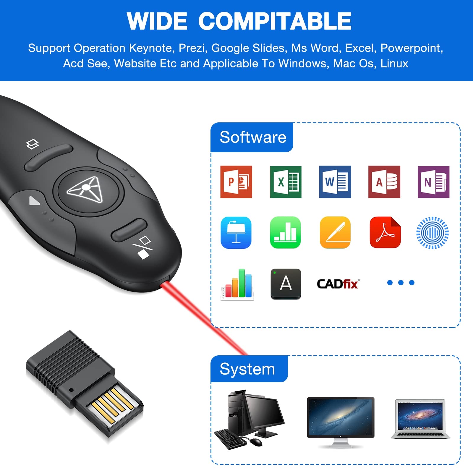 Presentation Clicker Wireless Presenter Remote Usb Control Powerpoint Ppt Clicker, Laser Pointer Rf 2.4Ghz Presenter Remote Goog