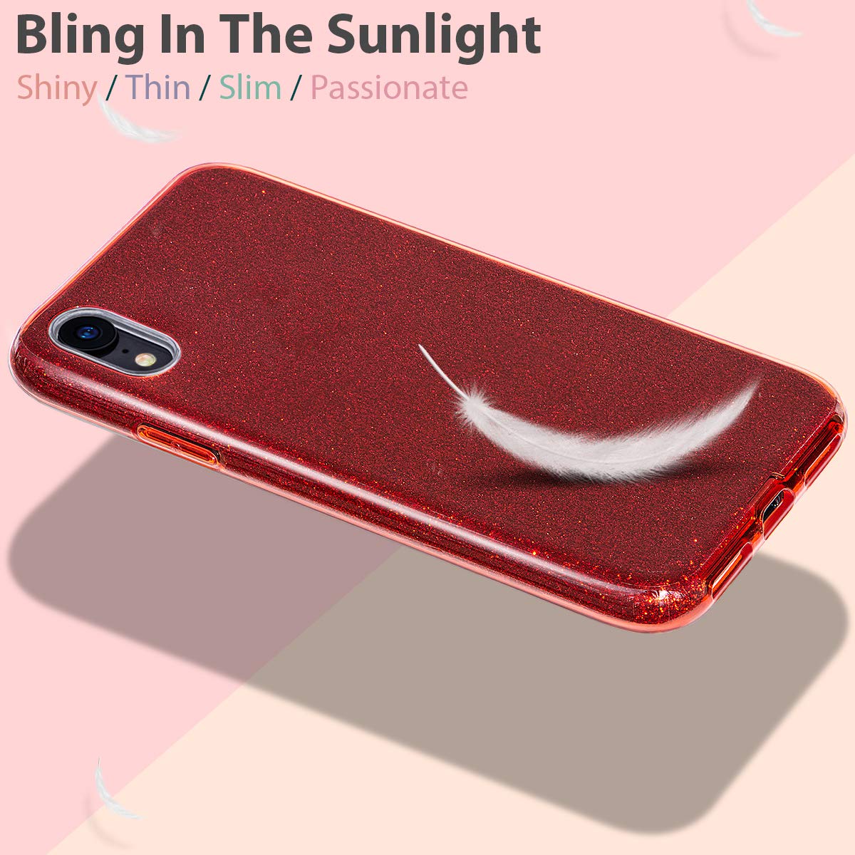 Mateprox Compatible With Iphone Xr Case,Bling Sparkle Cute Girls Women Protective Christmas Case(Red)