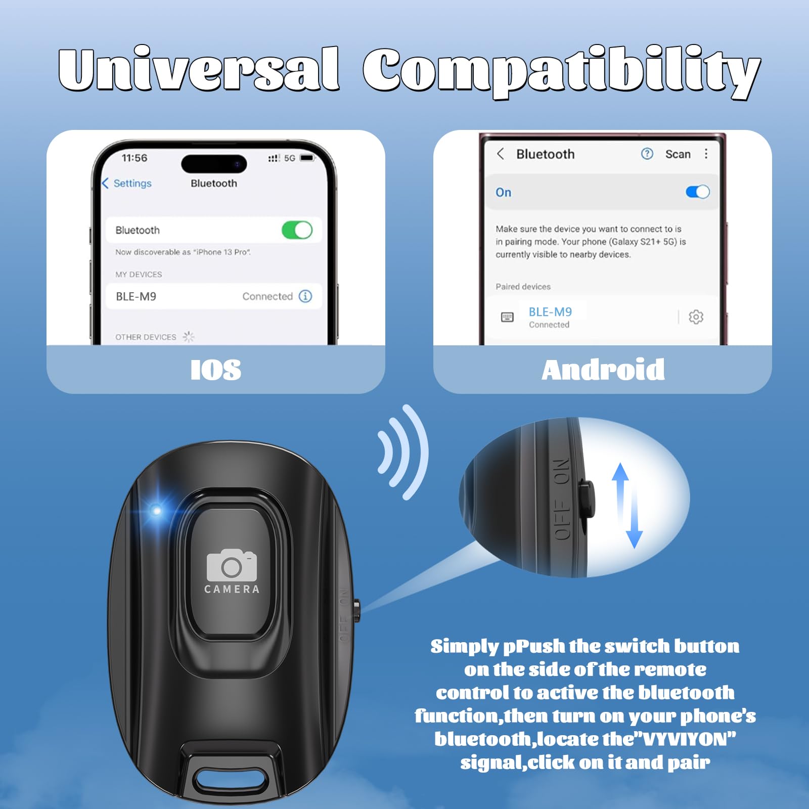 Mairan 2 Pack Rechargeable Wireless Camera Remote Shutter For Iphone And Android Smartphones, Bluetooth Phone Remote Control,Sel