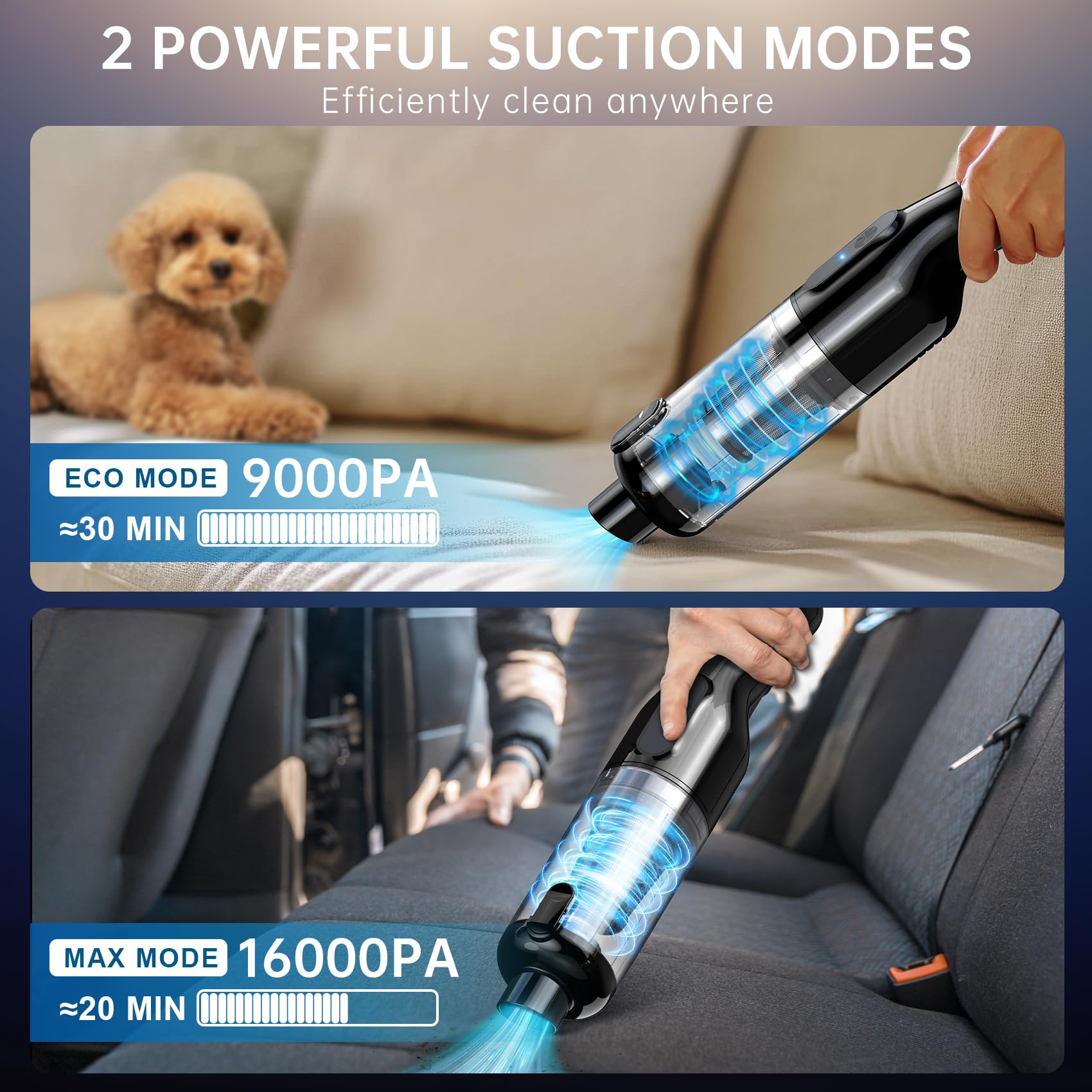 Cordless Handheld Vacuum, Rechargeable Car Vacuum With 16000Pa Powerful Suction, Ultra Lightweight 1.3Lbs, Brushless Motor, Mult