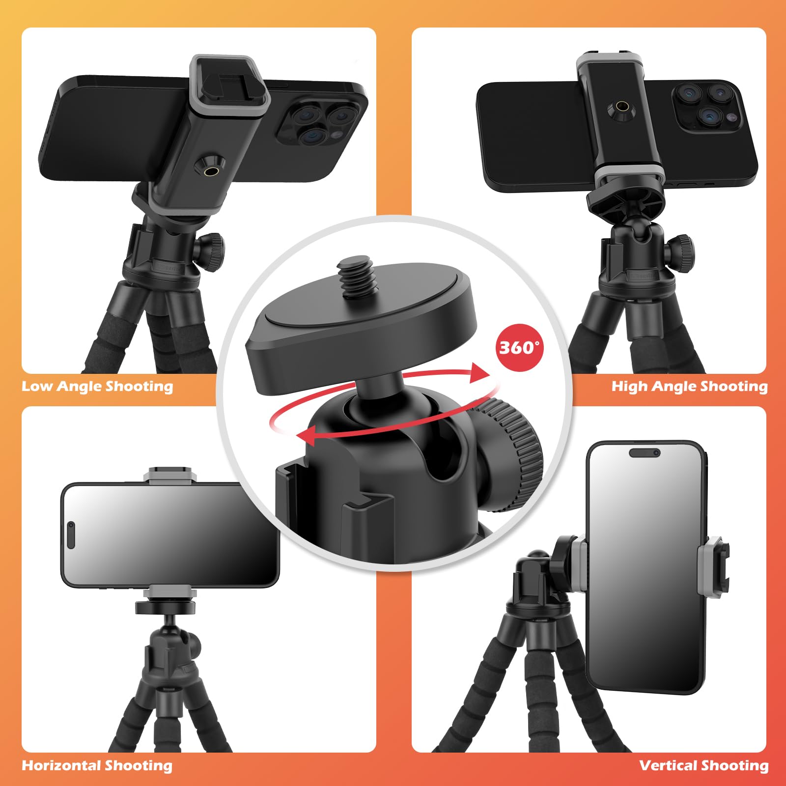 Aureday Cell Phone Tripod, Flexible Mini Tripod With Remote And Cold Shoe, Small Tripod Stand For Video Recording, Vlogging, Compatible With Microphones,Cellphone,Camera,Gopro Black