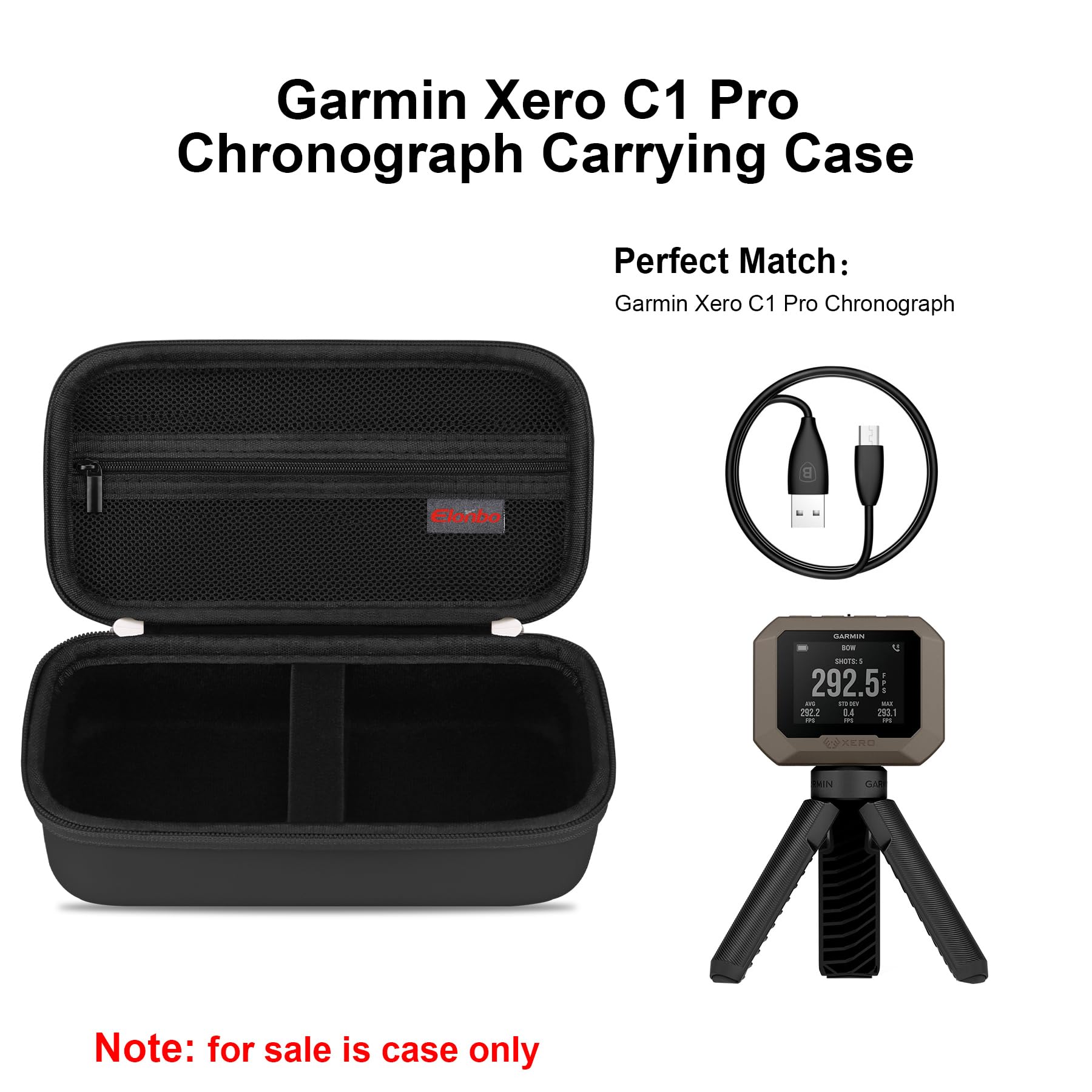 Elonbo Hard Carrying Case For Garmin Xero C1 Pro Chronograph, Garmin Xero C1 Pro Ballistic Precision Chronograph Cover, Range Shooting Chronograph Travel Bag, Pocket Fits Charging, Dark Black
