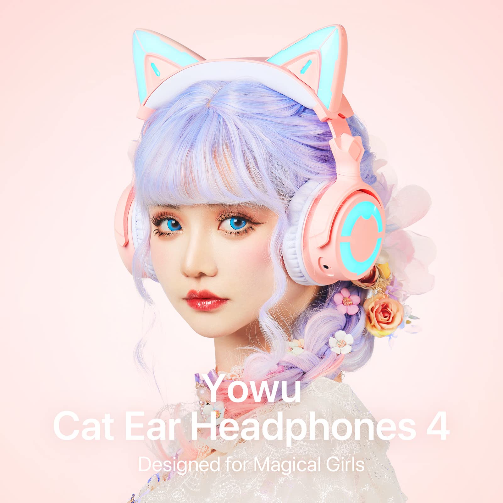 Yowu Rgb Cat Ear Headphone 4, Upgraded Wireless & Wired Gaming Headset With Attachable Hd Microphone  Active Noise Reduction, Du