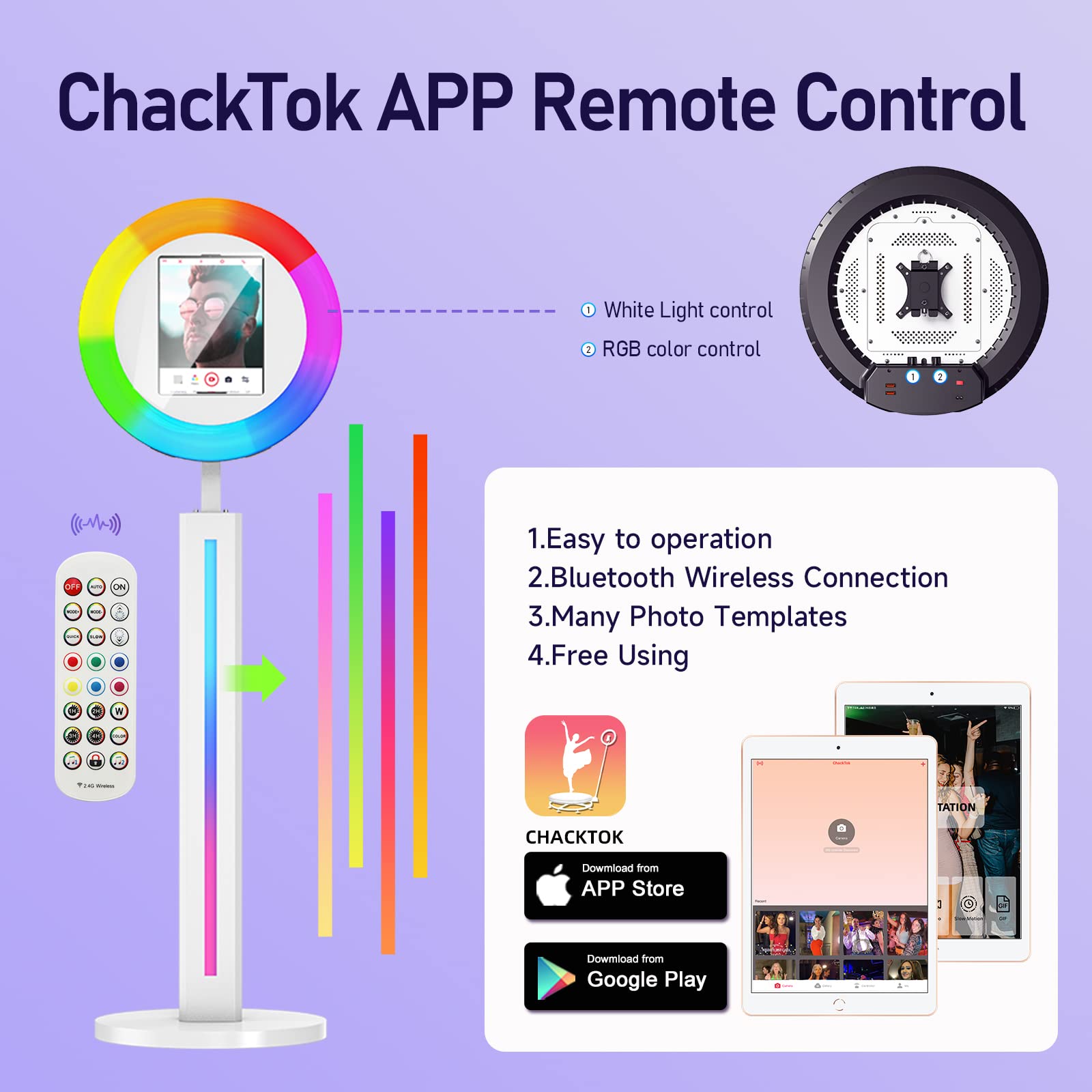 Sioxcfz Portable Photo Booth Machine Stand For Ipad 10.2'' 10.9'' 11'' 12.9''Photo Booth Event Props Software App Control Ring L