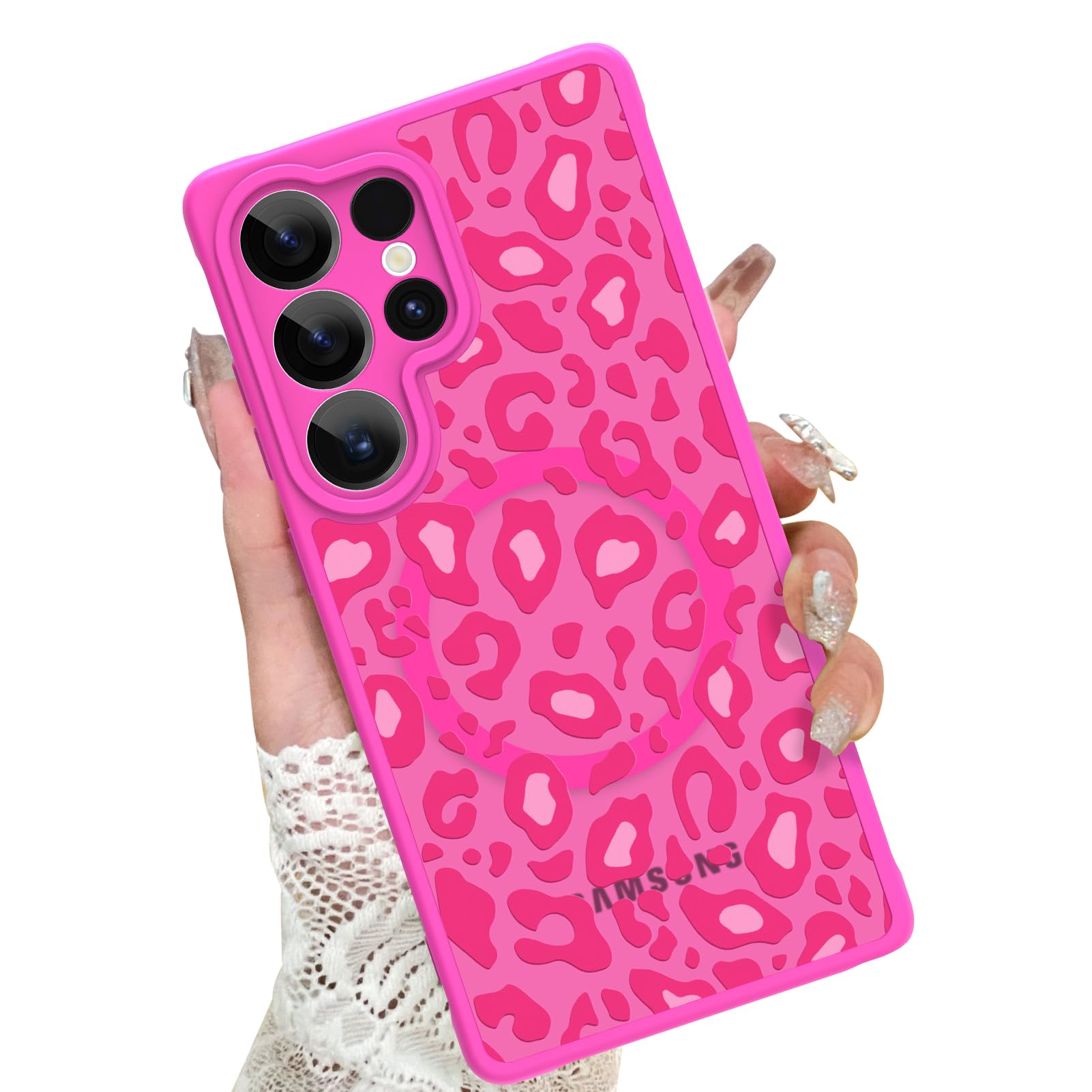KANGHAR Case forGalaxy S25 Ultra Hot Pink Leopard Printed Pattern Cute Cheetah [Compatible with Magsafe] Protective Magnetic Cas