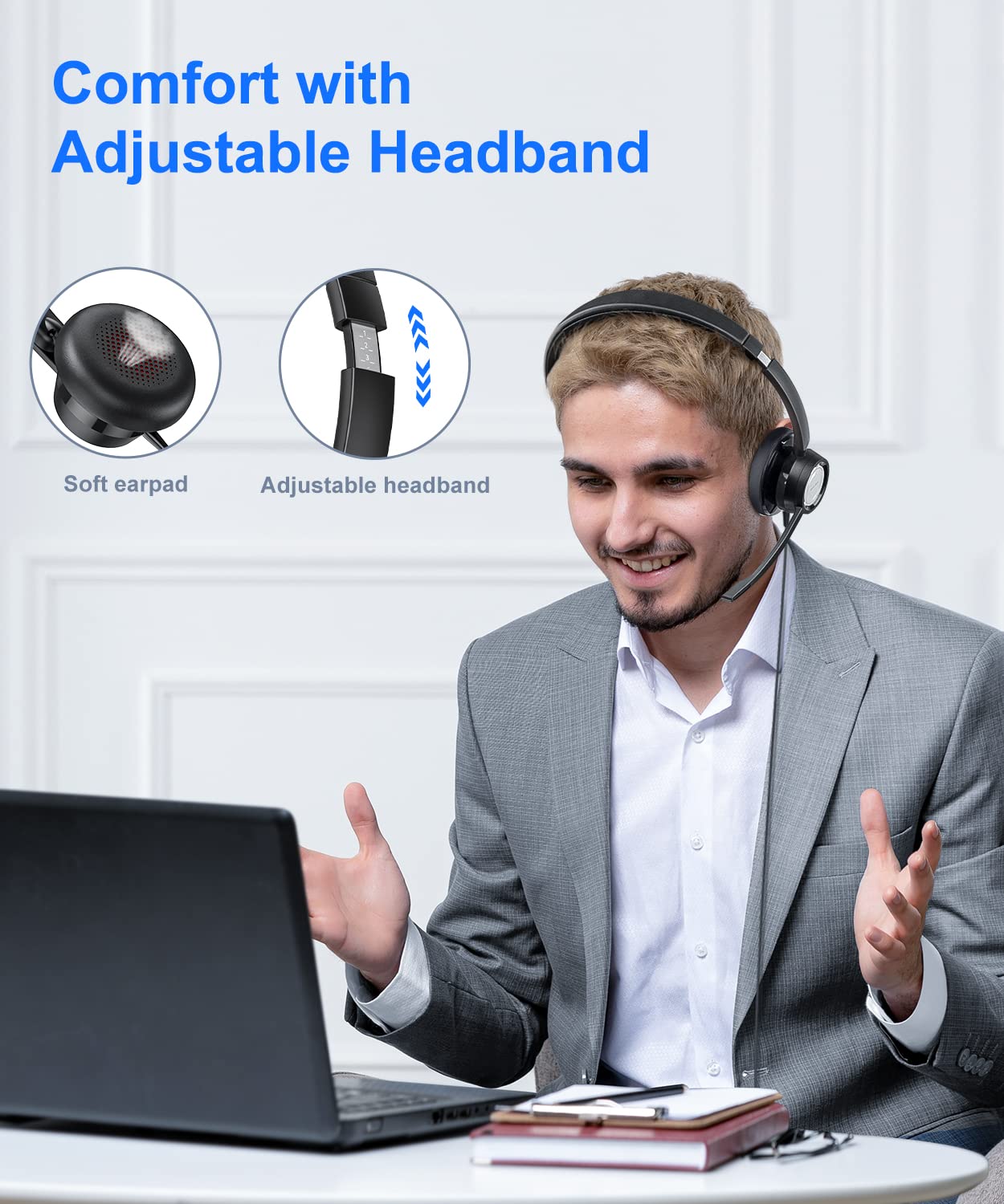 New Bee Usb Headset With Microphone For Pc Computer Headset, Single Ear Headset Noise Cancelling Mic, Call Center Wired Headset With 3.5 Mm/Usb/Type C For Skype Zoom Tablet Laptop