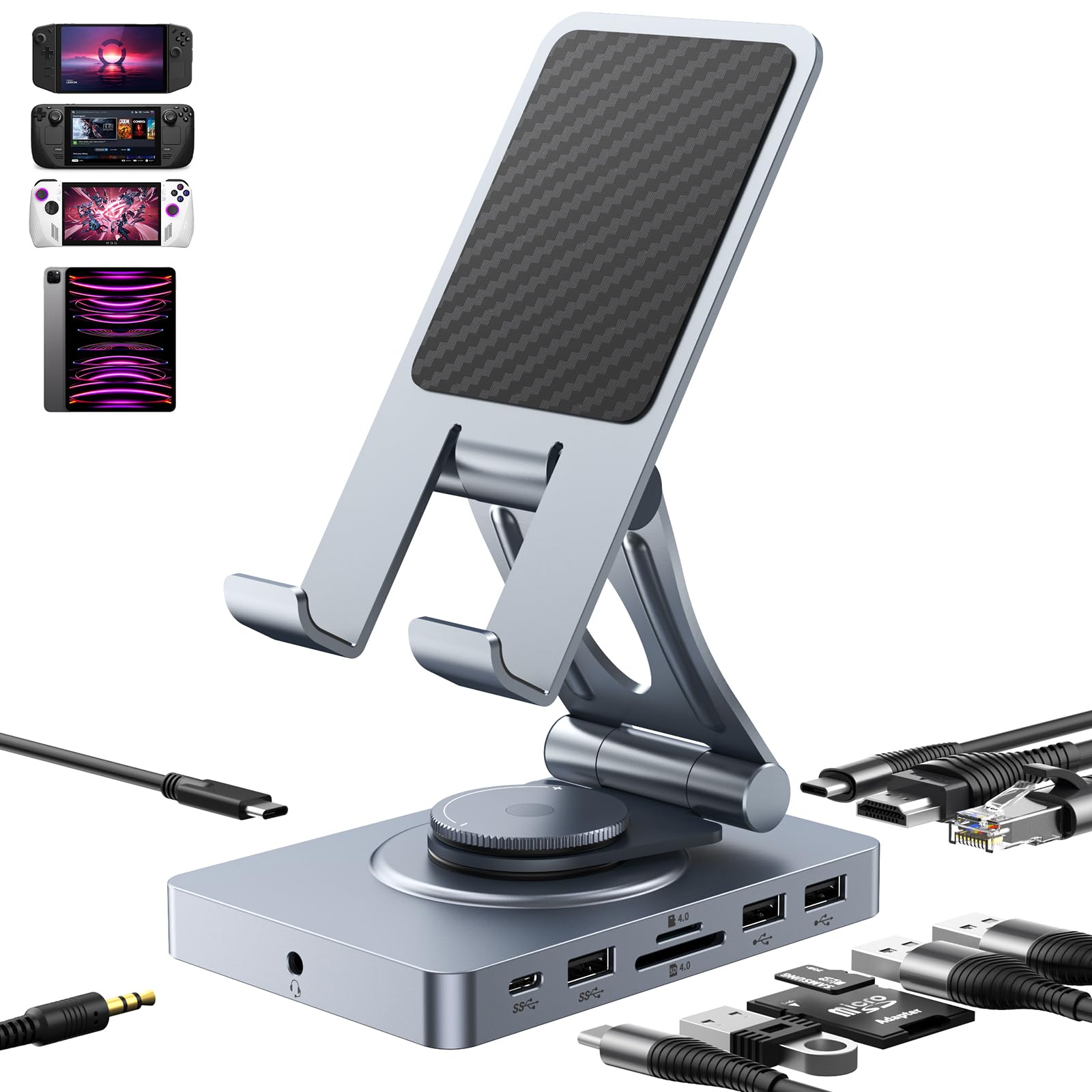 Versatile Usb C Hub (11 In 1) With Sd Tf 4.0 Reader, 4K@60Hz Hdmi, Rj45, Audio, Usb A, Usb C, Rotatable Usb C Docking Station Fo