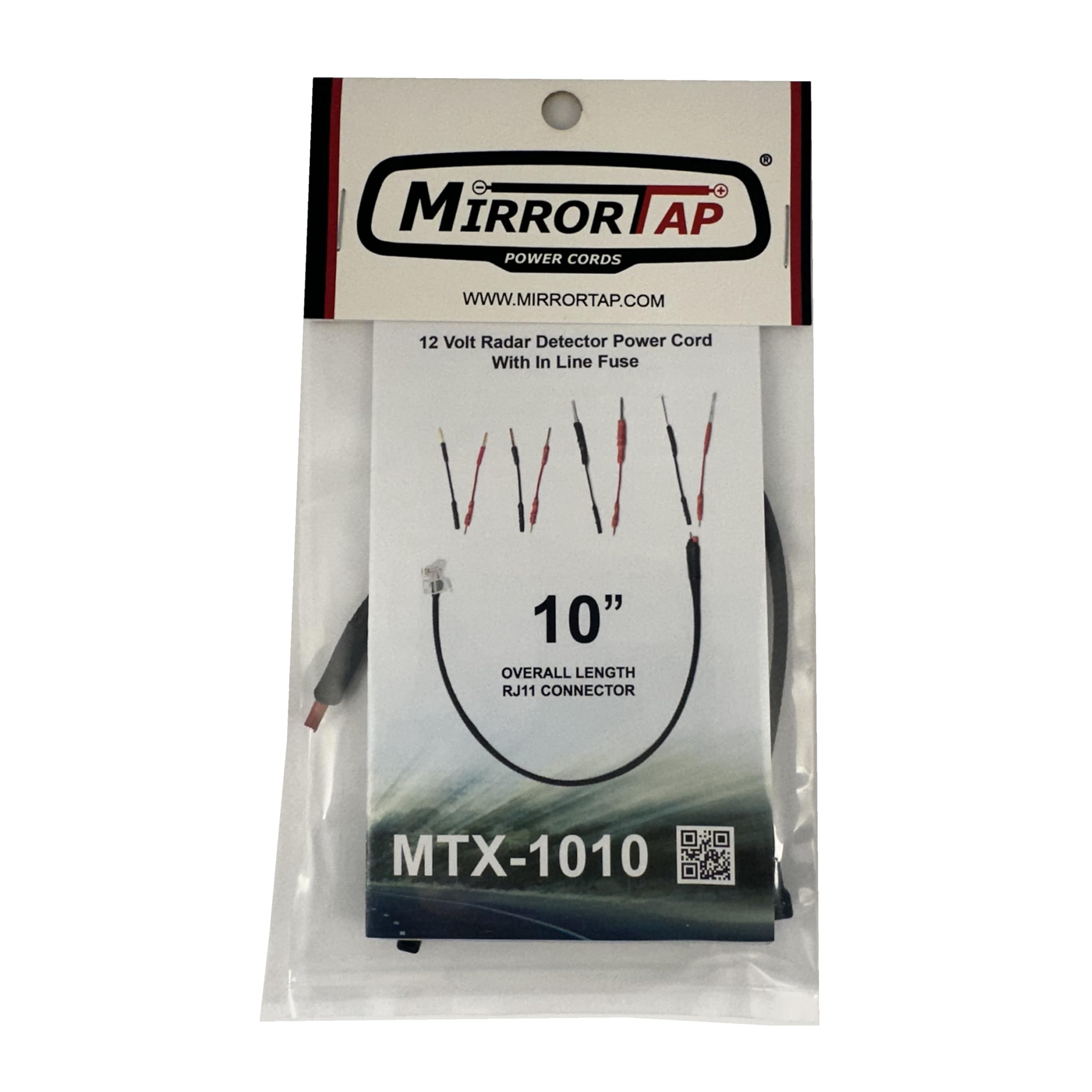Mirrortap Mtx 1010, Rj 11,10'' Long Overall Length, Patented, Radar Detector Power Cord With 2 Amp In Line Fuse, Military Grade