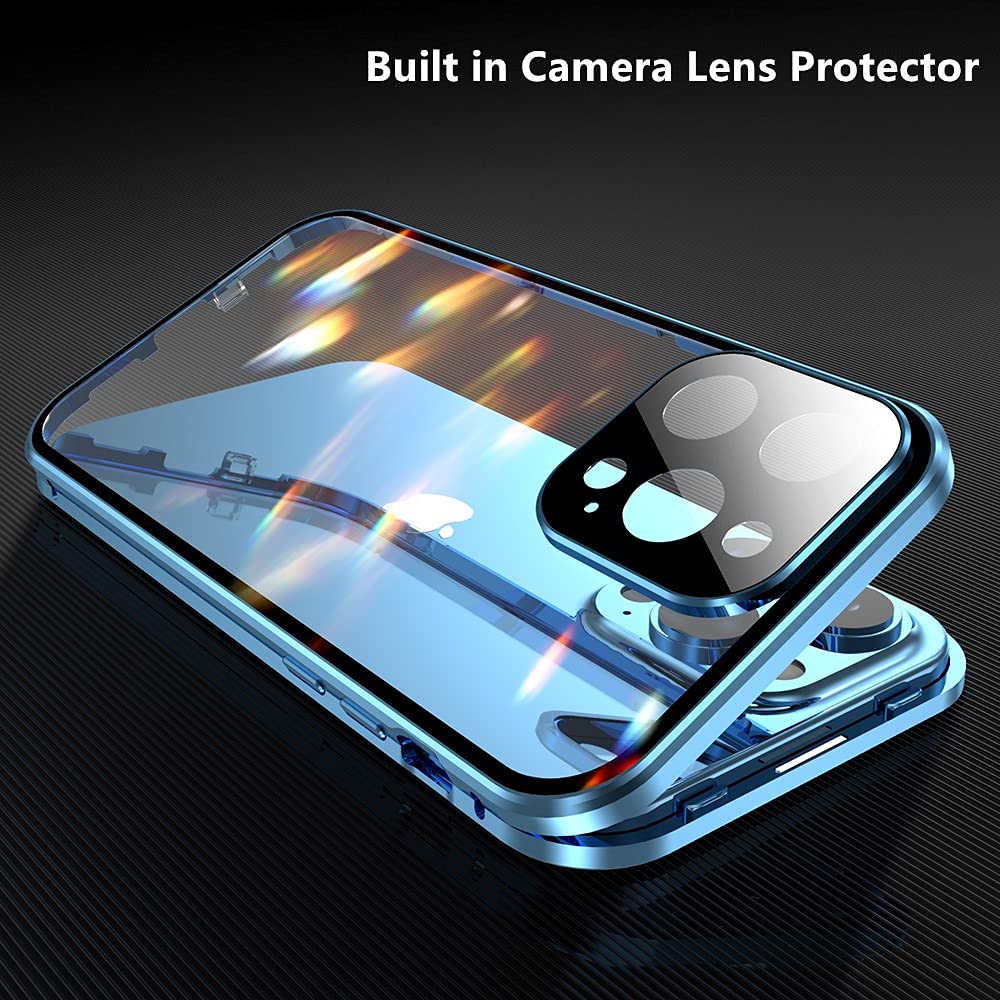 HENGHUI iPhone 13 Lockable Anti Peeping Magnetic Tempered Glass Phone Case Black