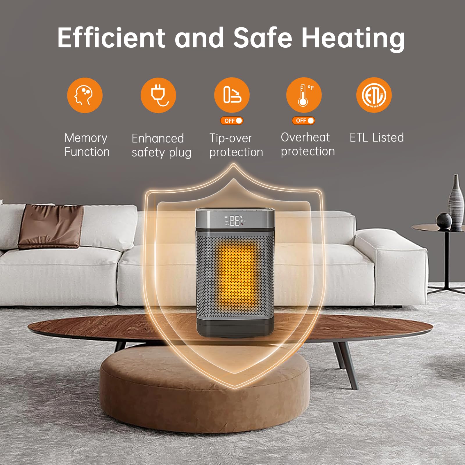 Feculs Space Heater Indoor, 1500W Space Heaters For Indoor Use With Remote, Office Heater With Thermostat, Quiet Heater With 12H