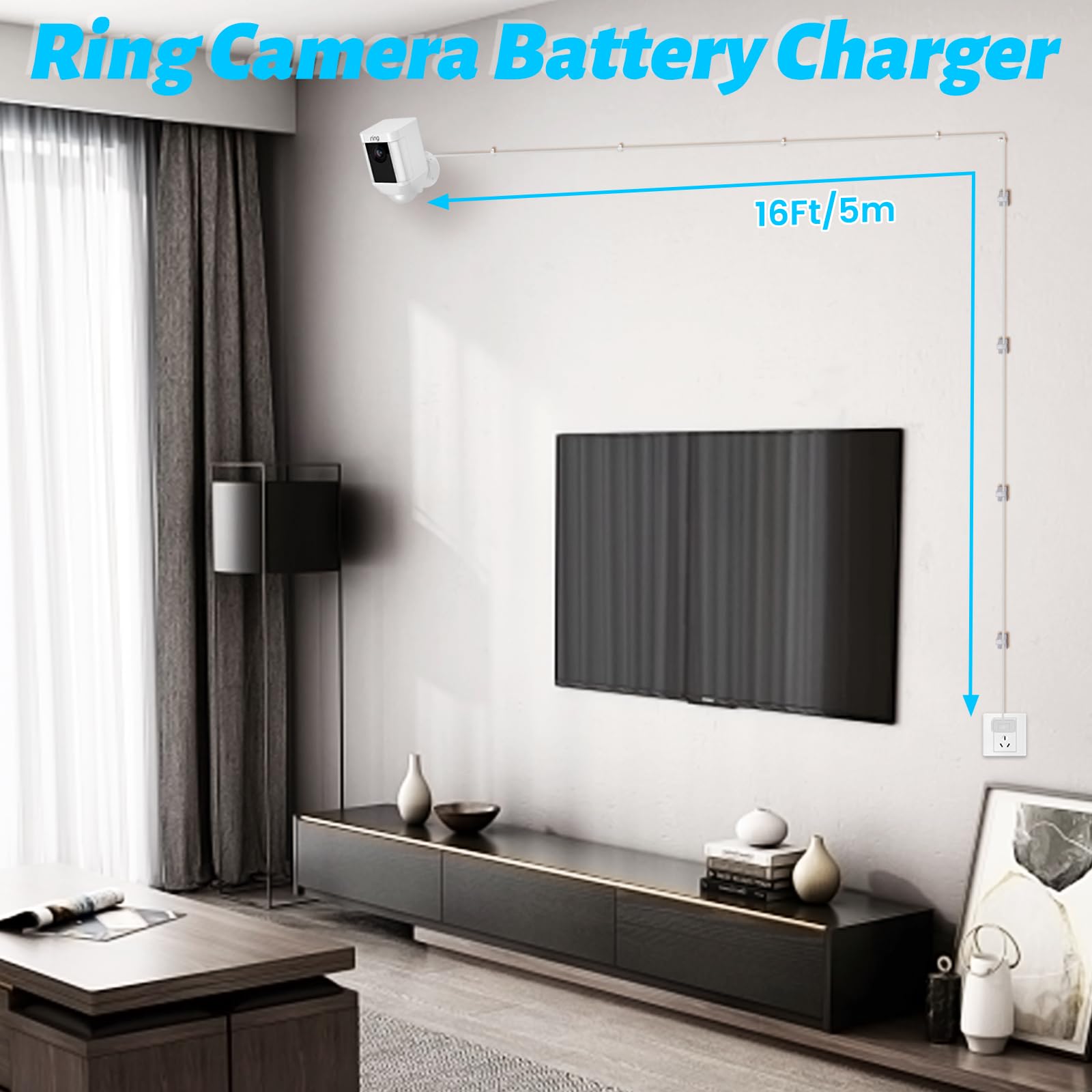 Ring Camera Power Cord, Charger Compatible With Ring Stick Up Cam 2Nd/3Rd Gen Battery/Plug In, Ring Spotlight Cam Battery, 16Ft