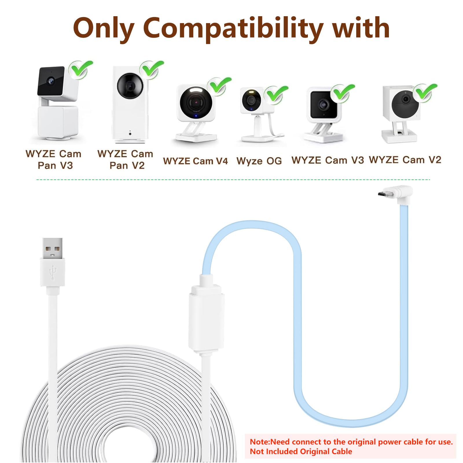 2Pack 25Ft/7.5M Usb Extension Cable Compatible With Wyze Cam Pan V3/V3 Pro/V2, Wyze Cam V4/V3, Wyze Cam Og, Wyze Cam V2, Waterpr