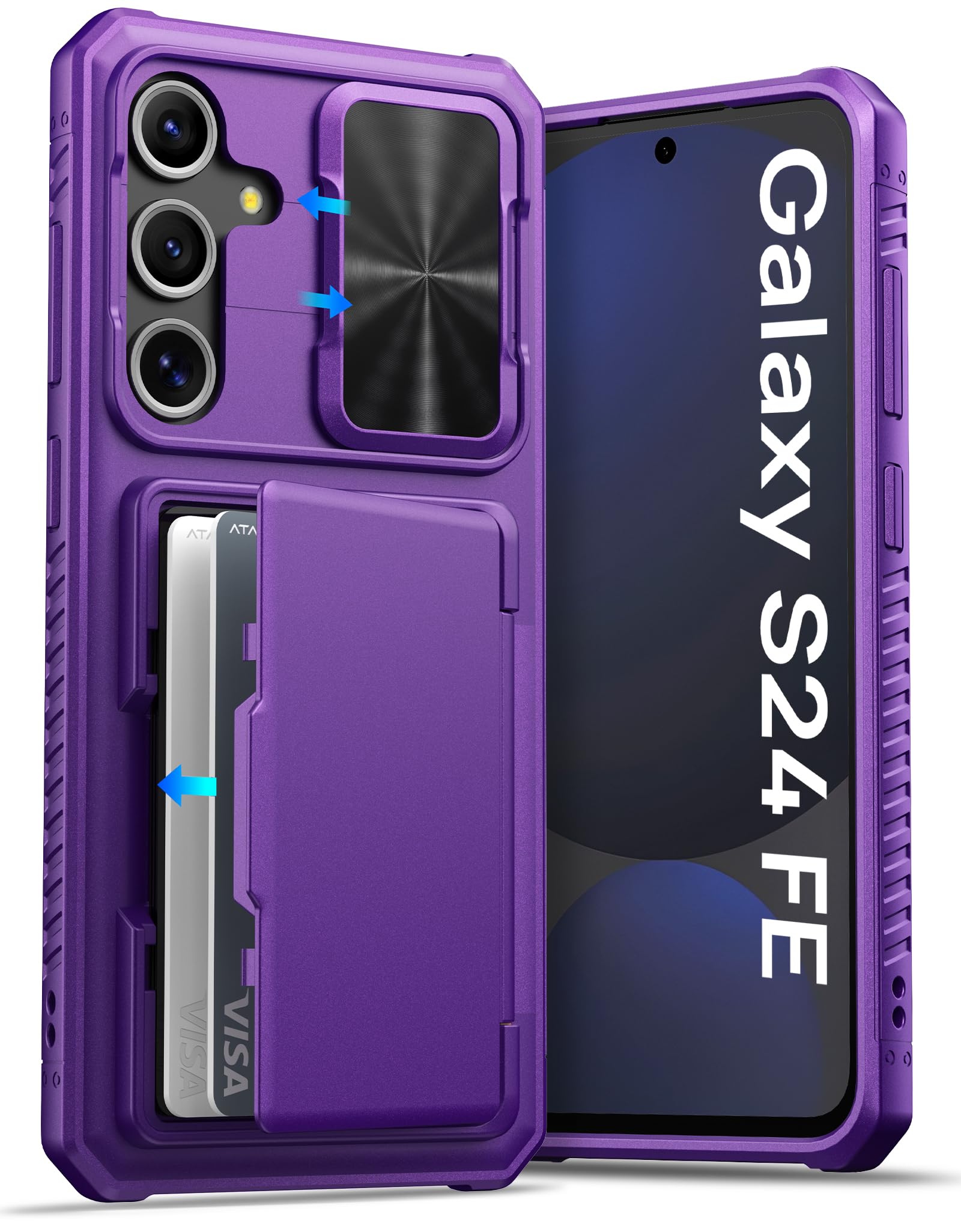 Atatoo For Samsung Galaxy S24 Fe Case Wallet With Card Holder(Store 4 5 Cards) & Slide Lens Cover, Military Grade Protection, Ru