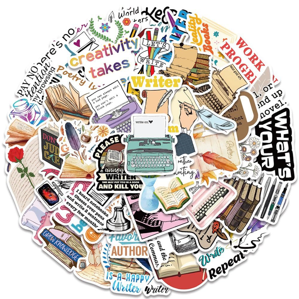 Writer Stickers |50Pcs Author Waterproof Vinyl Decals For Water Bottles Laptop Luggage Cup Mobile Phone Computer Skateboard Refr