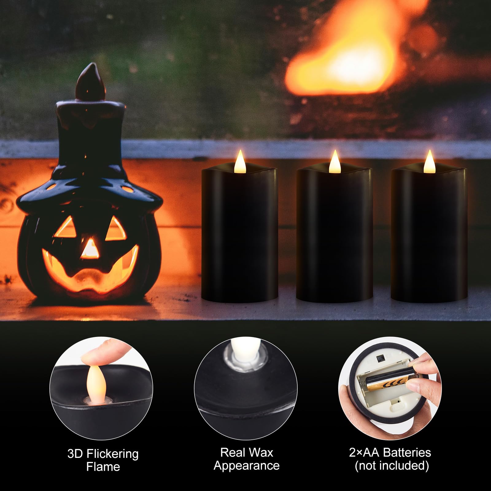 Milysoek 3Pcs, 3 X 5 Inches Flameless Candle With Remote Control, 3D Flickering Wick, Real Wax Pillar Led Candles, Battery Candl