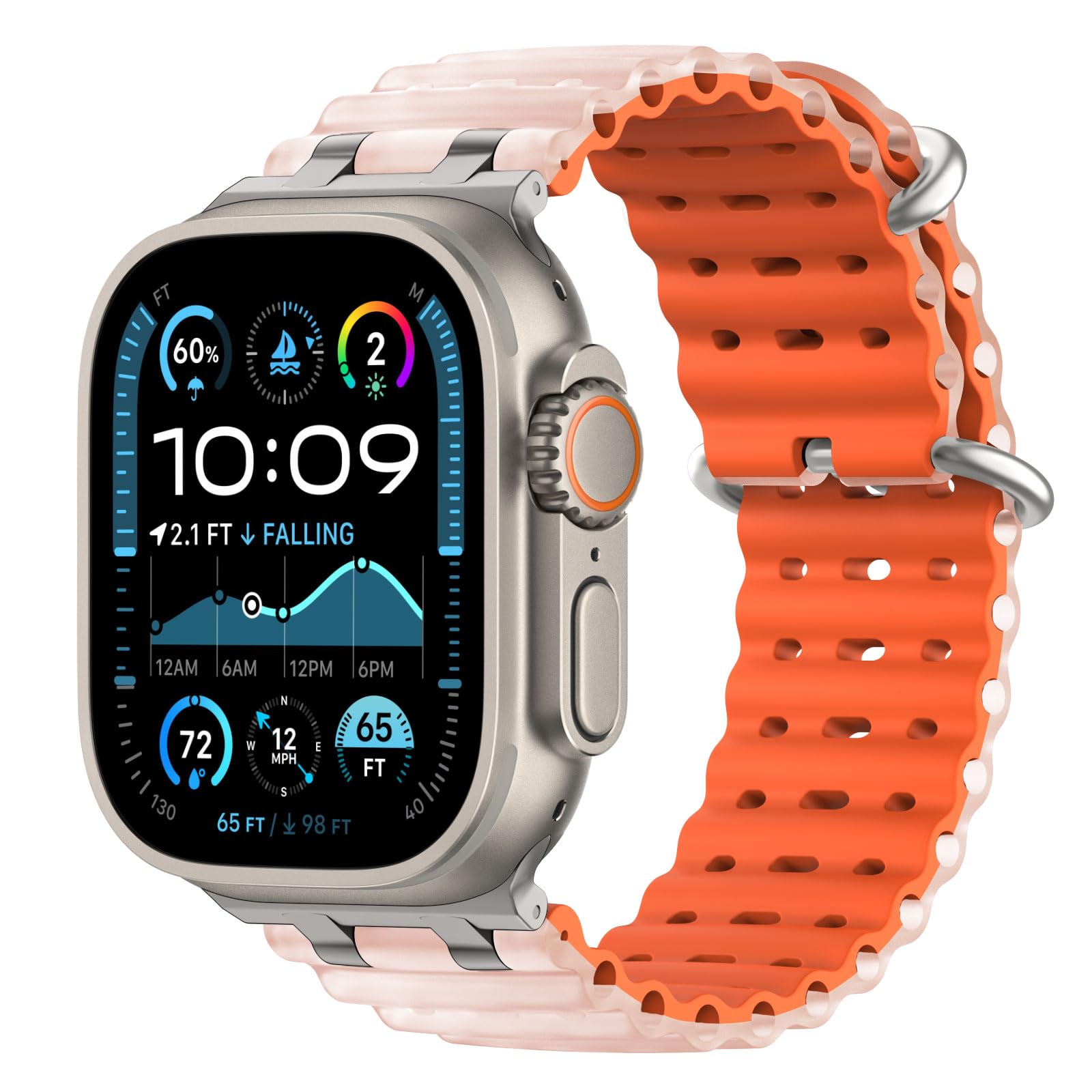 Astorgos Bicolor Ocean Band for Apple Watch Ultra 2/Ultra 49mm,S10 46mm,9/8/7 45mm,SE2/SE/6/5/4 44mm,3/2/1 42mm, Metal Connector