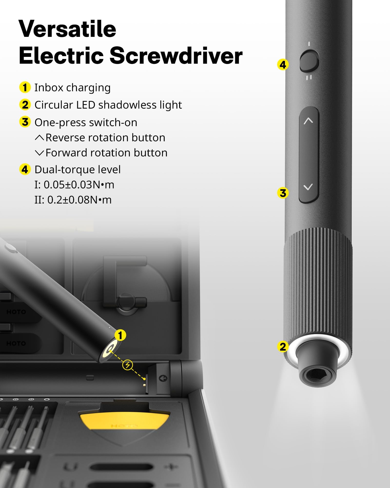 Hoto Electric Precision Screwdriver Kit Pro, 48 In 1 Electronics Toolkit Magnetic Bits, Mini Electric Screwdriver Led Light & 2