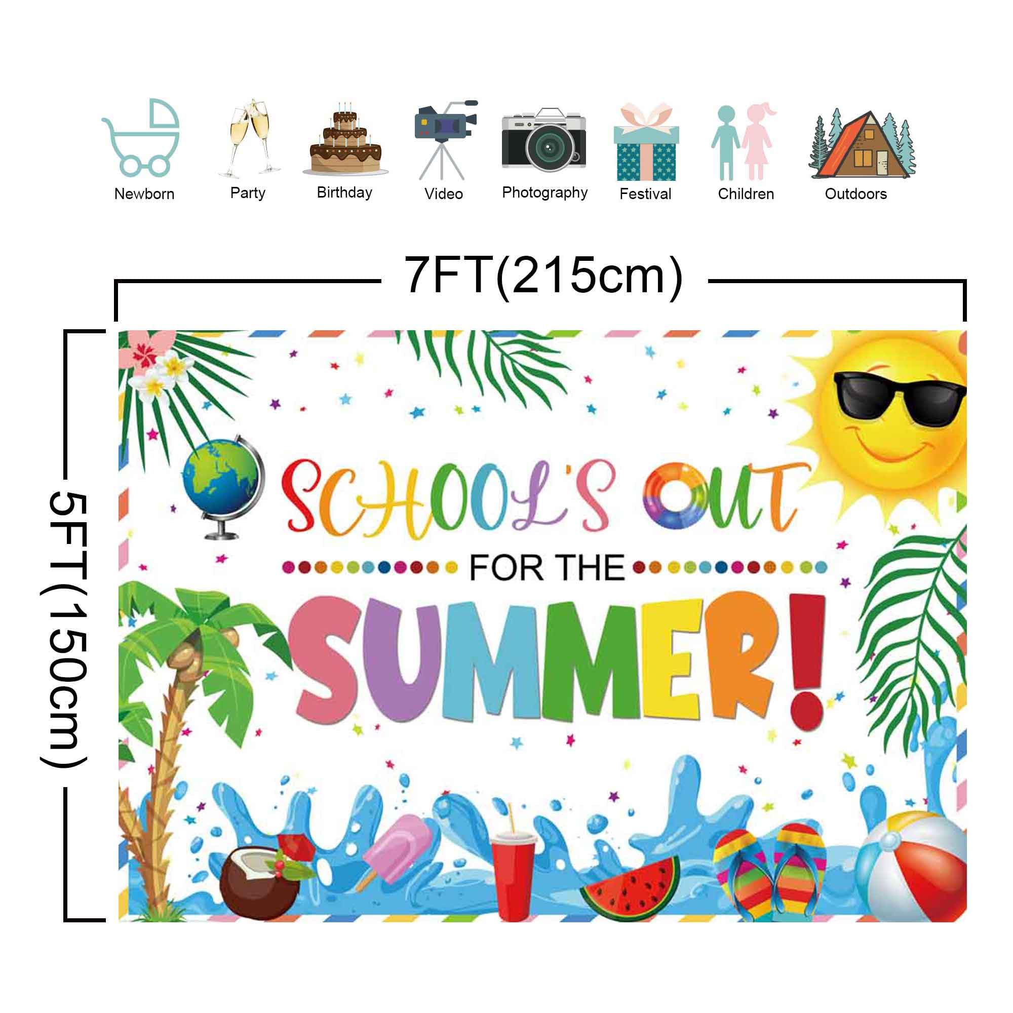 Livucee 7X5Ft Schools Out For The Summer White Banner Backdrop Decorations End Of School Year Tropical Beach Background Kinderga