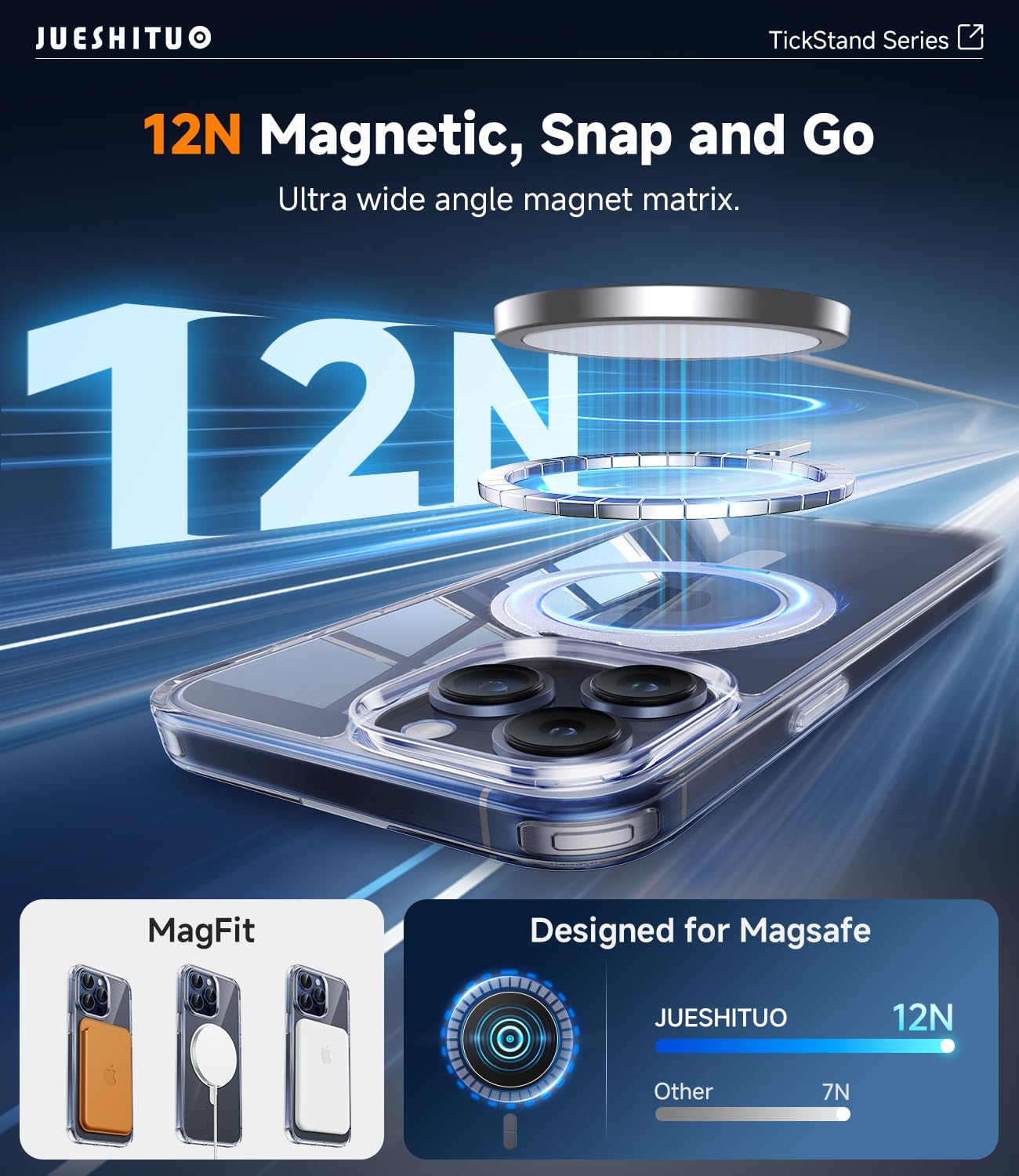 Jueshituo For Iphone 15 Pro Case: [Non Yellowing] 360Rotatable Magnetic Ring Stand & Holder With [Rotary Damping Sound], Fit For