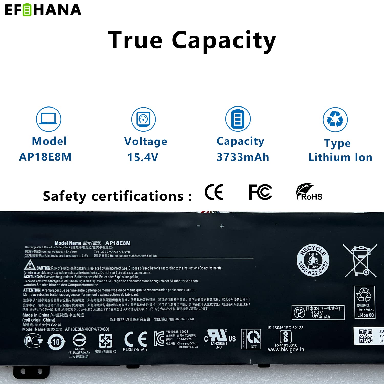 Ap18E8M Ap18E7M Battery For Acer Nitro 5 An515 44 An515 44 R99Q An515 55 An515 52 An515 43 An515 45 An517 52 Nitro 7 An715 51 As