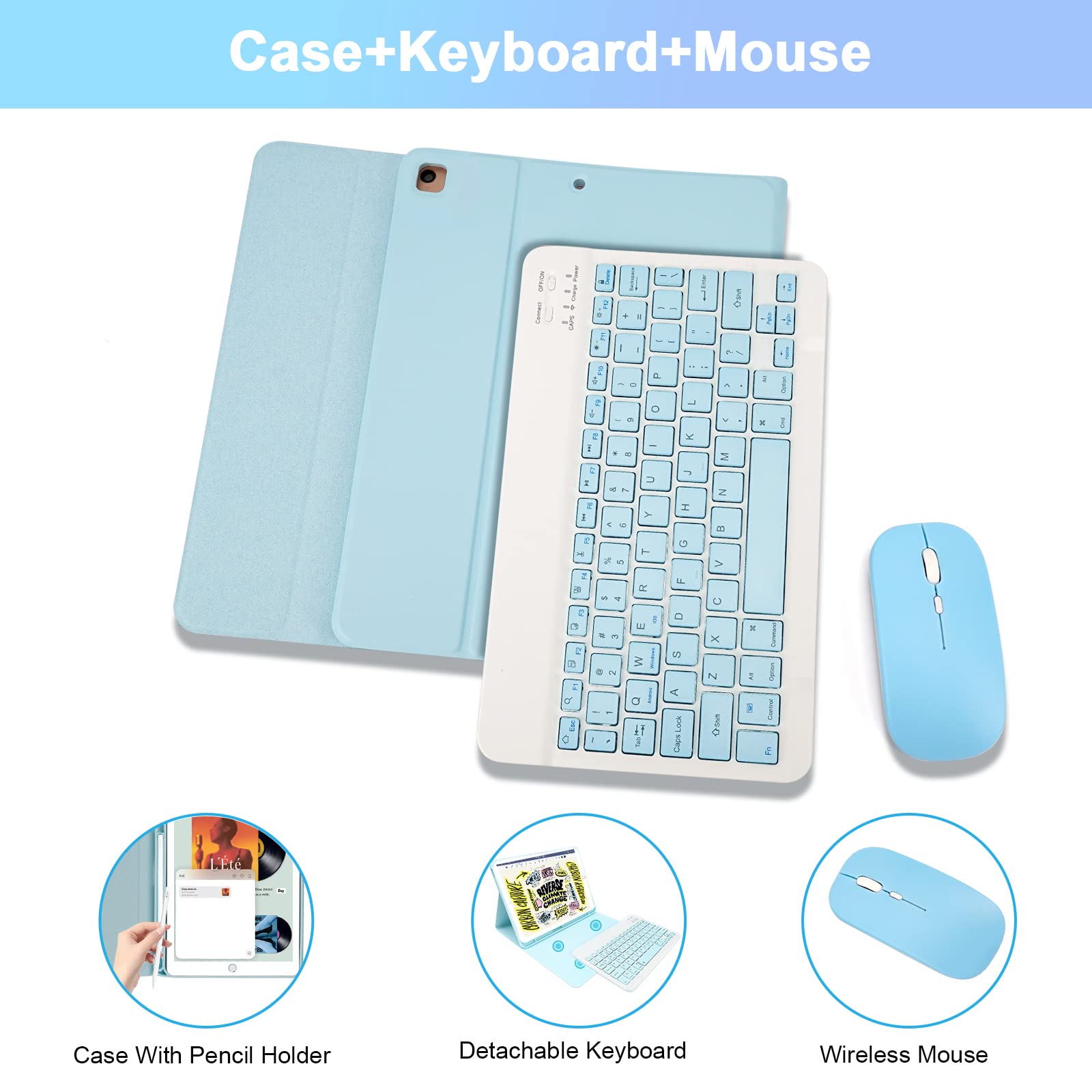Lama Wireless Keyboard Case With Mouse For Ipad 10.2 9Th 8Th 7Th Generation, Detachable Bluetooth Keyboard With Pencil Holder Fo