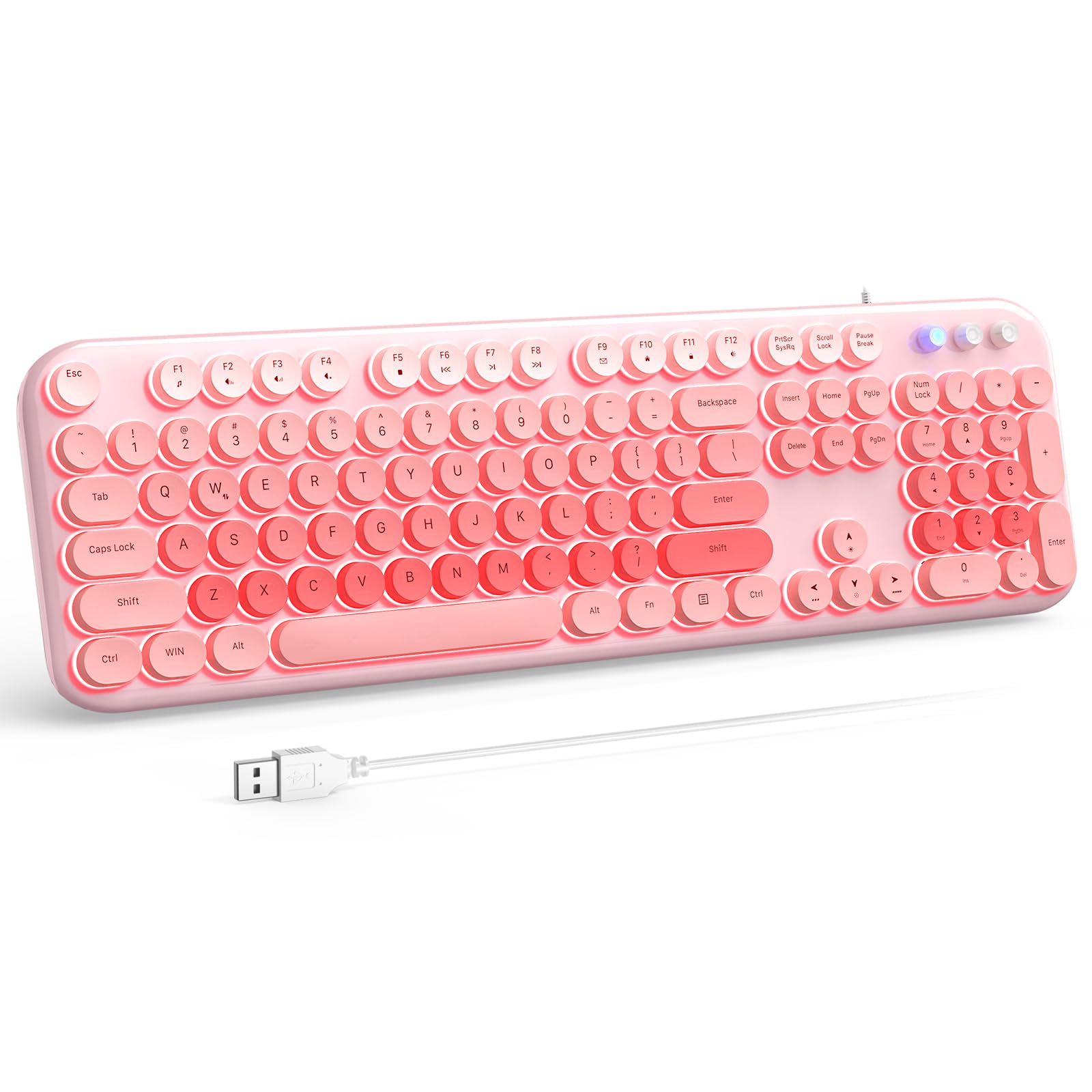 Atelus Wired Backlit Keyboard, Usb Computer Keyboard With Retro Keycaps, Numeric Keypad And Media Hotkey For Office Desktop Pc L
