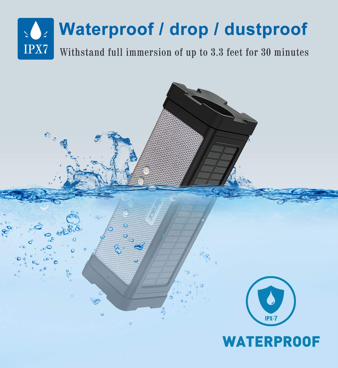 Abfoce Solar Bluetooth Speaker,Ipx7 Waterproof Portable 20W Rich Bass,With 27 Led Lights, 5000Mah Battery,Mic,Tf Card,For Outdoo