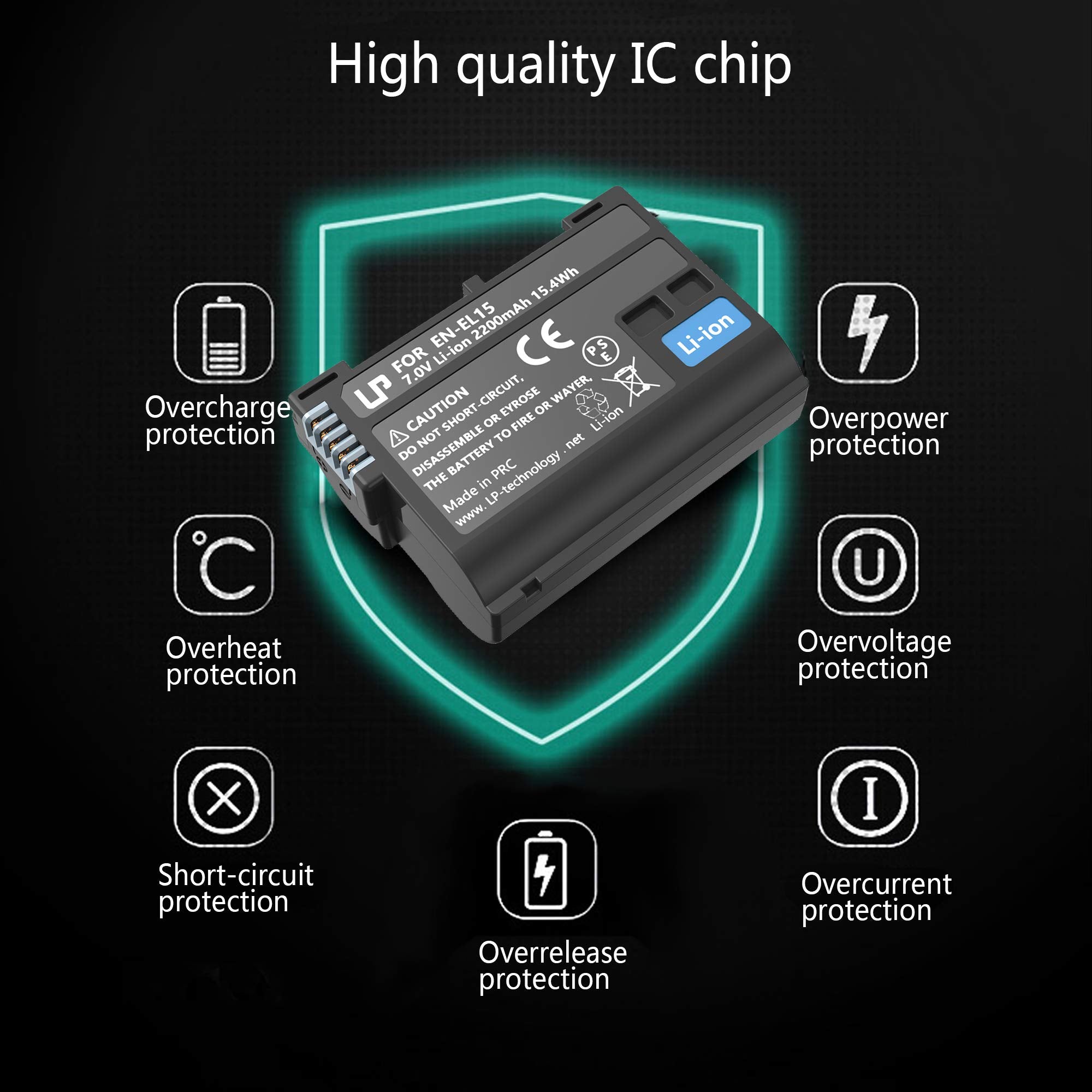 Lp En El15 En El15A Replacement Battery, 2200 Mah Battery Compatible With Nikon D7500,D7200,D7100,D7000,D850,D750,D500,D810A,D81