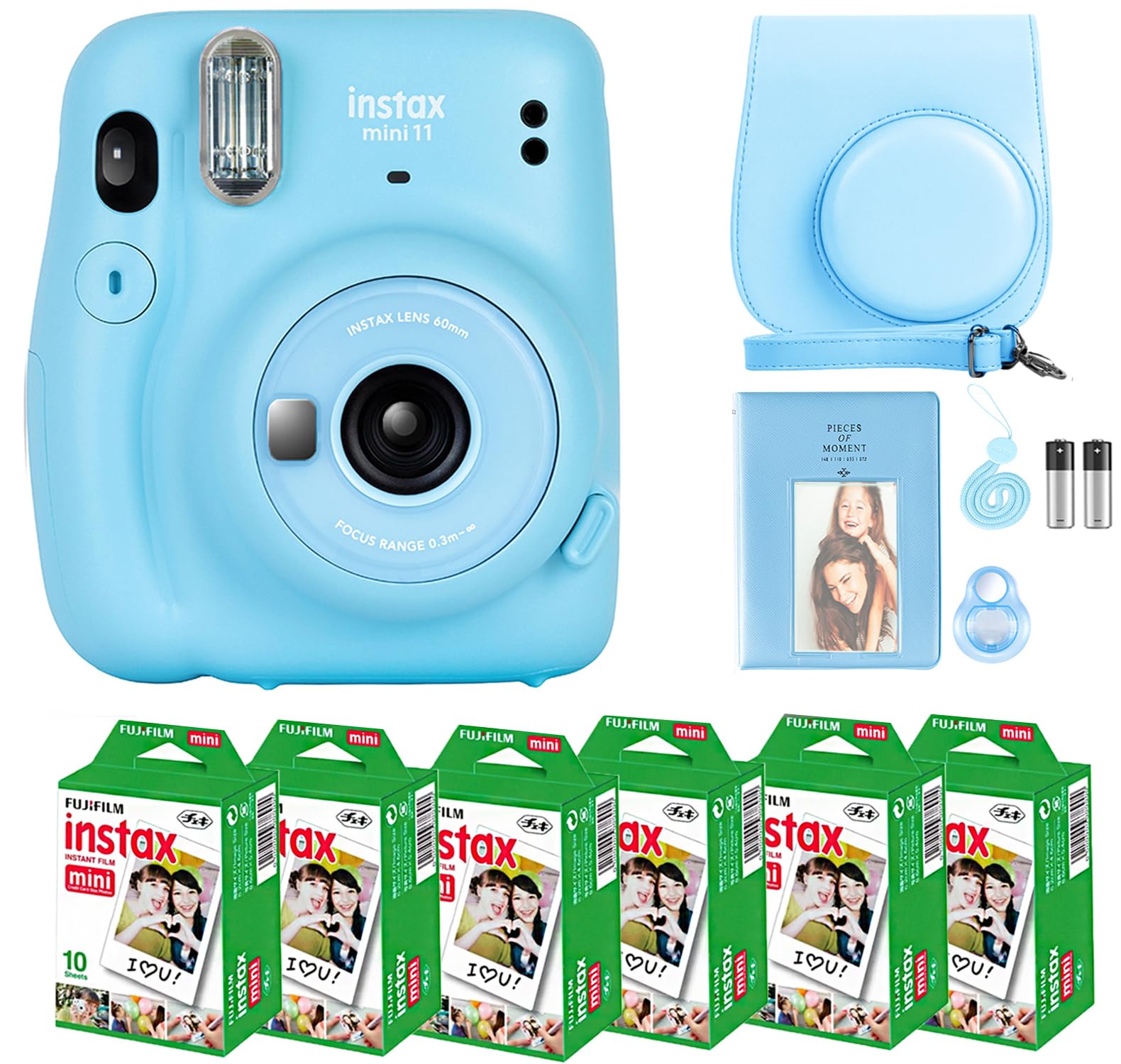 Fujifilm Instax Mini 11 Camera with Fujifilm Instant Mini Film (60 Sheets) Bundle with Deals Number One Accessories Including Ca