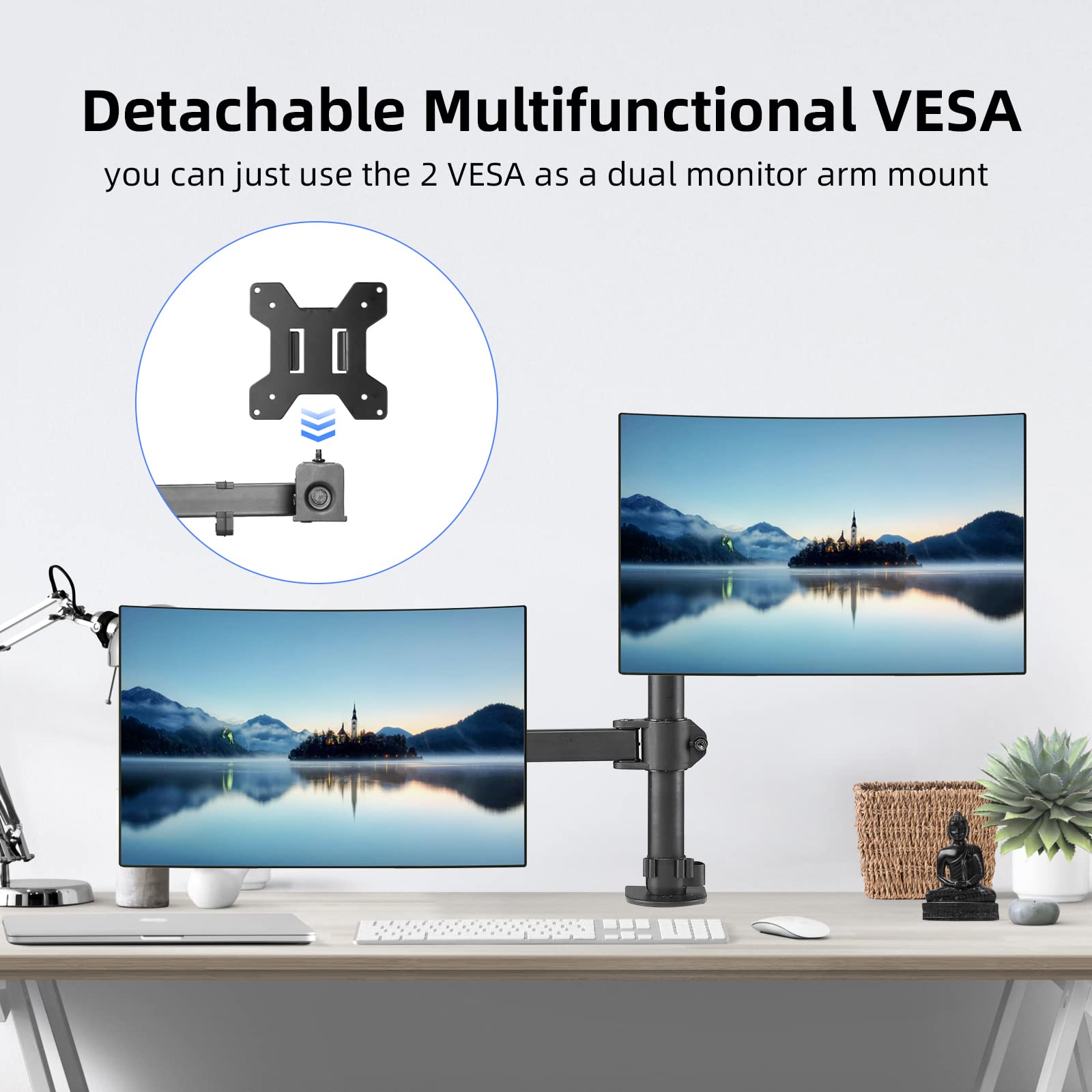 Suptek Monitor And Laptop Mount,Adjustable Monitor Arm Stand With Laptop Tray For 13 27 Inch,Hold 22 Lbs, With Clamp And Grommet