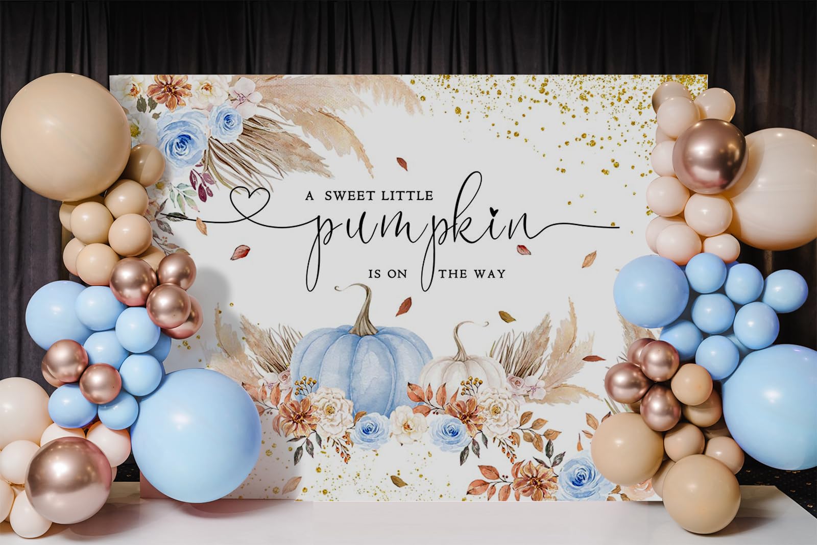 Mocsicka Pumpkin Backdrop For Girl Boy Autumn Fall Pumpkin Baby Shower Party Decorations Boho Blush Floral A Little Pumpkin Is O