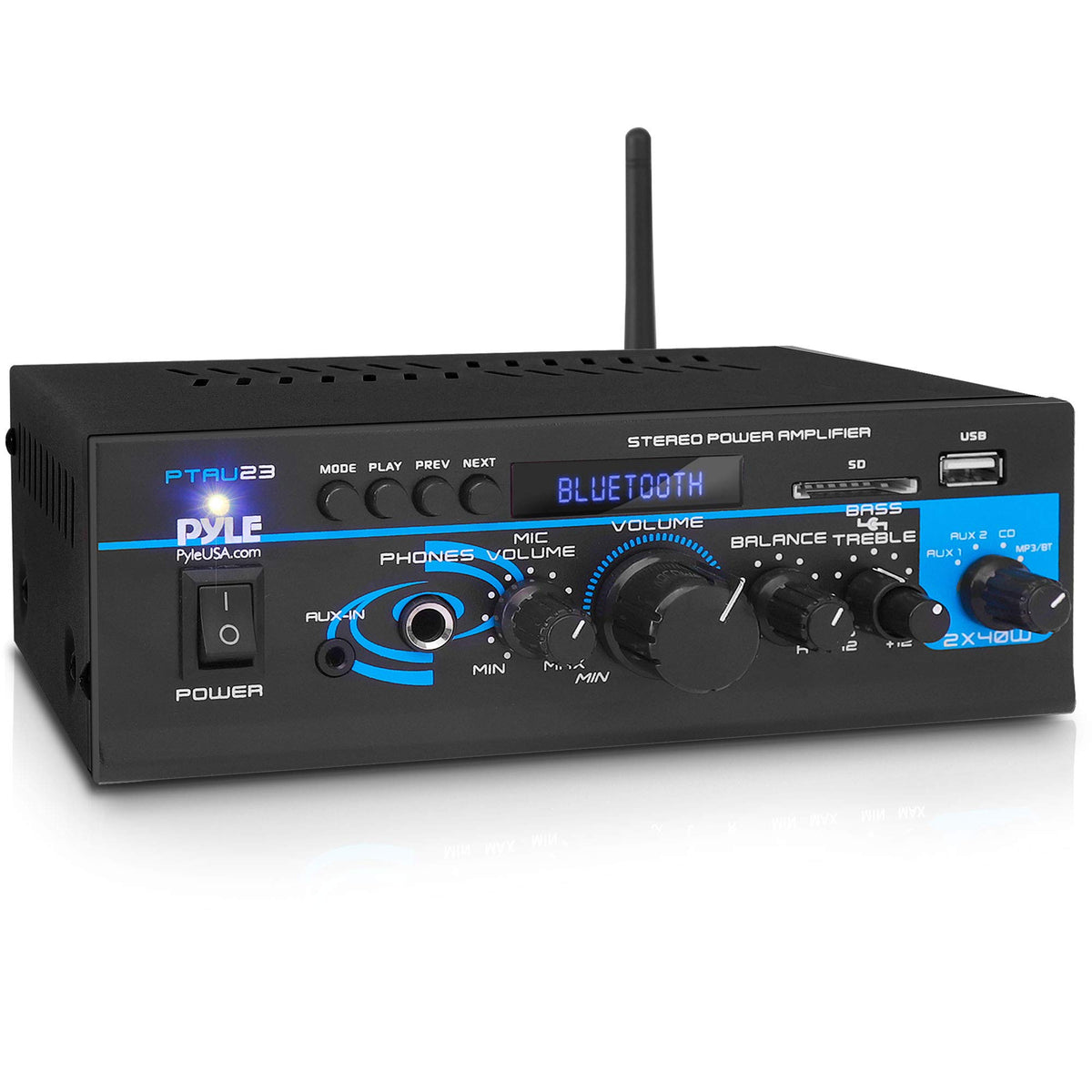 Pyle Home Home Audio Bluetooth Power Amplifier System   2X40W Mini Dual Channel Mixer Sound Stereo Receiver Box W/ Rca, Usb, Aux