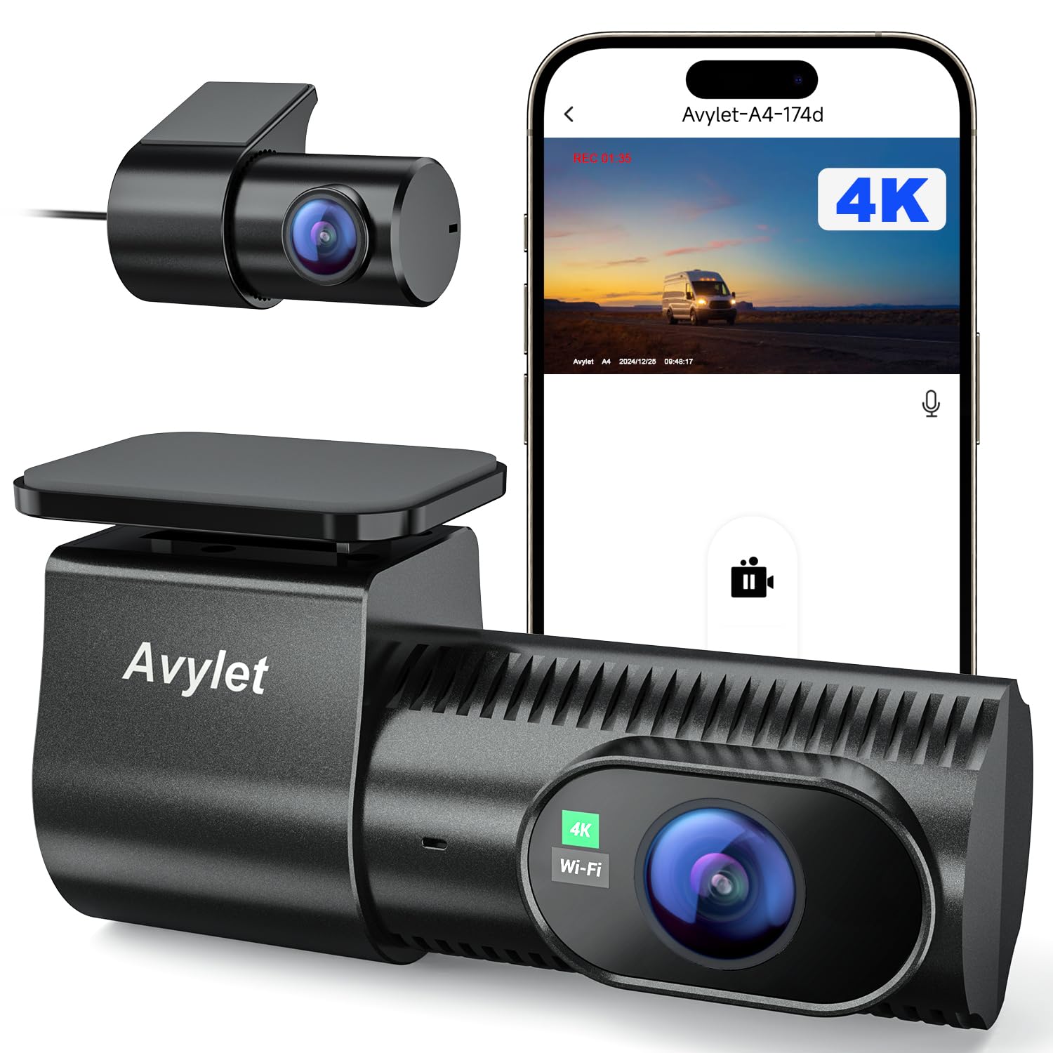 Dash Cam Front And Rear, 4K/1080P Wifi App Dash Camera For Cars, External Gps Module, Dual Dashboard Camera With App, Super Nigh