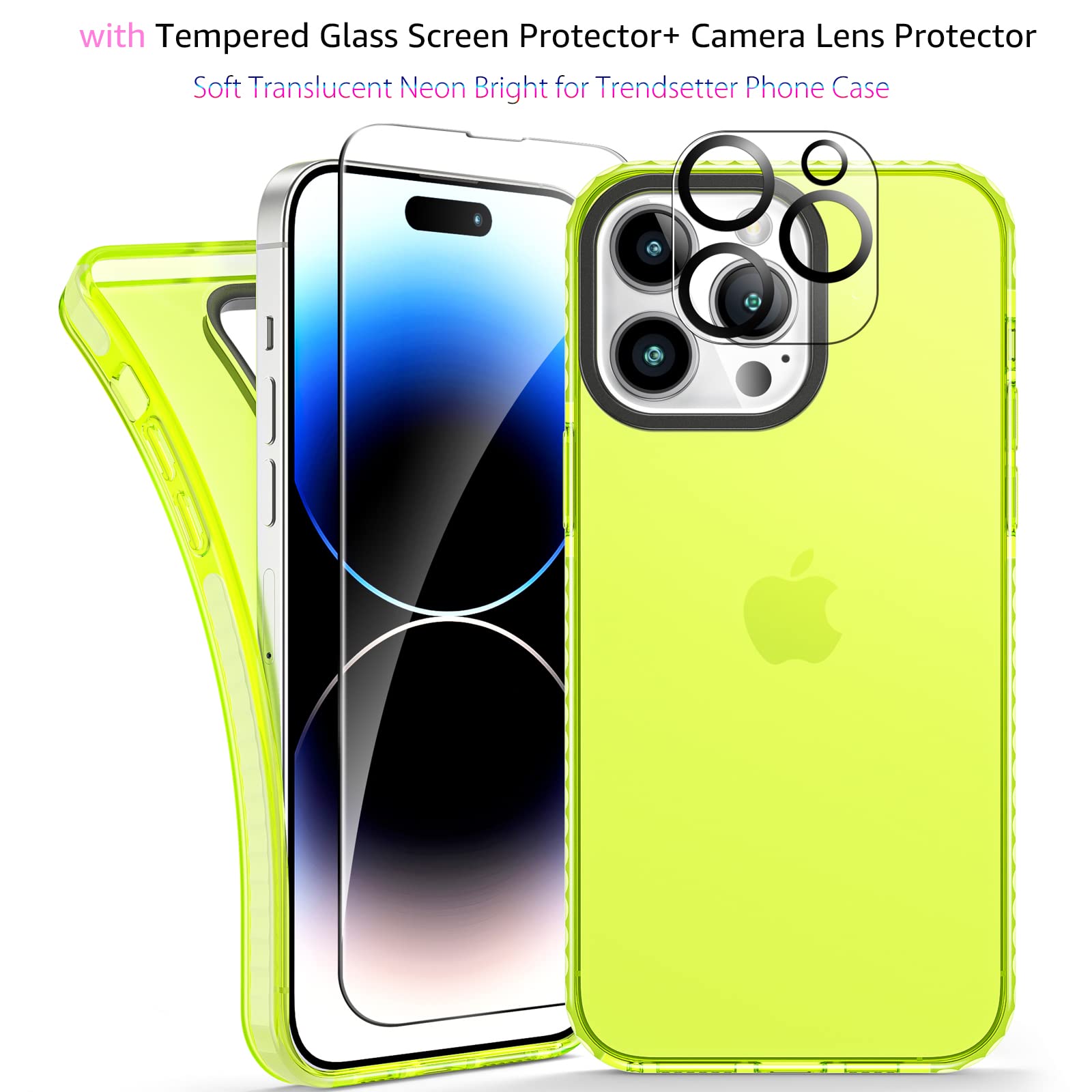 Neon Clear Case For Iphone 14 Pro Max, Cute Retro Vibrant Design Phone Cases Women 80S Accessories,Camera Protector Cover Soft S