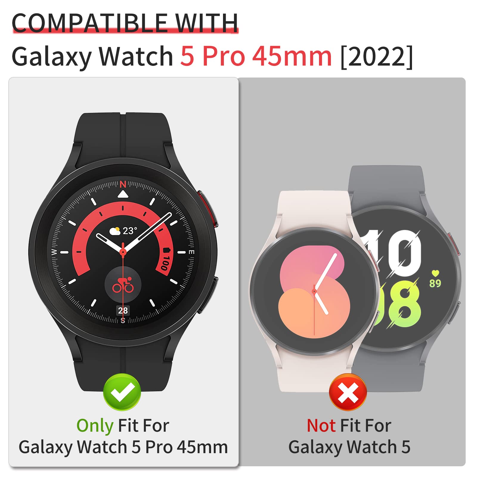 [5Pack] Richone Compatible With Galaxy Watch 5 Pro 45Mm Screen Protector Case, With Hd Screen Film, Full Protection Cover Soft T