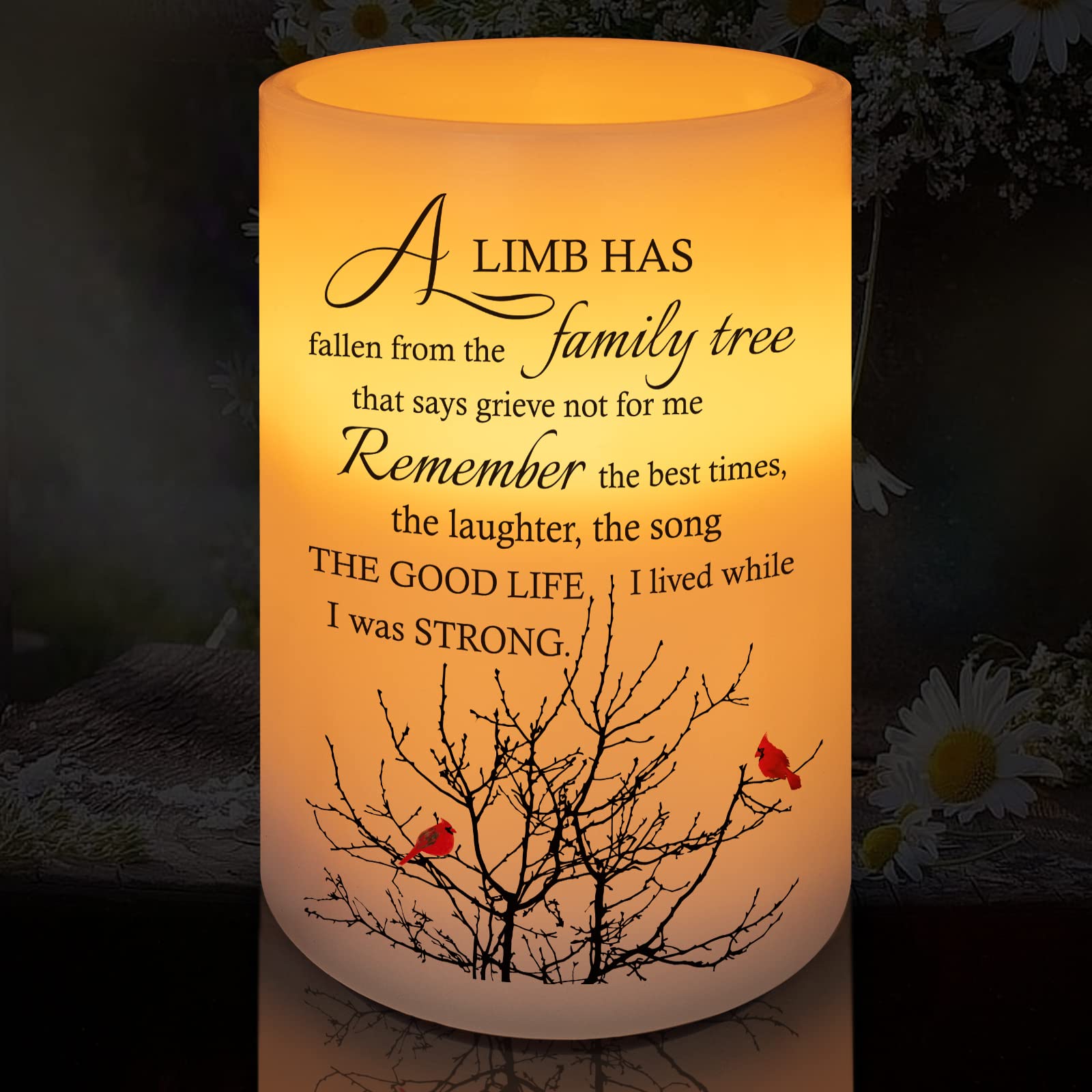 Hn Haiinaa Sympathy Candle   Custom Memorial Gift, Realistic Wax, Printed Poetic Words And Lilies, Battery Operated, 6H Timer, S