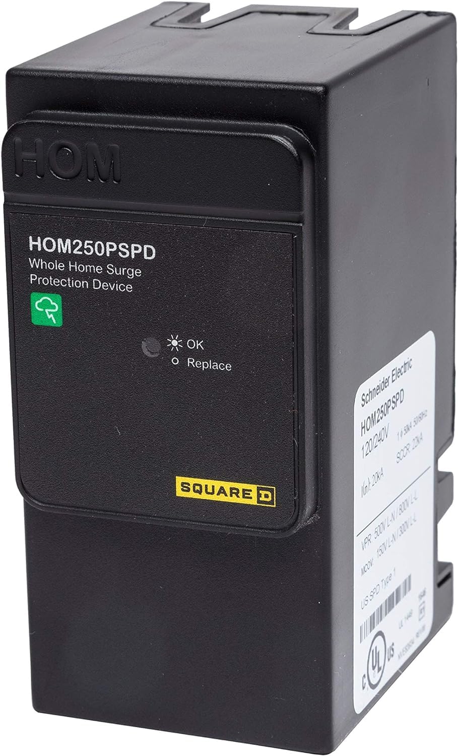 Square D   Hom250Pspd Homeline Whole House Surge Protection Device, 50Ka, 120/240V, 1 Phase, No Wiring, Plug On Neutral