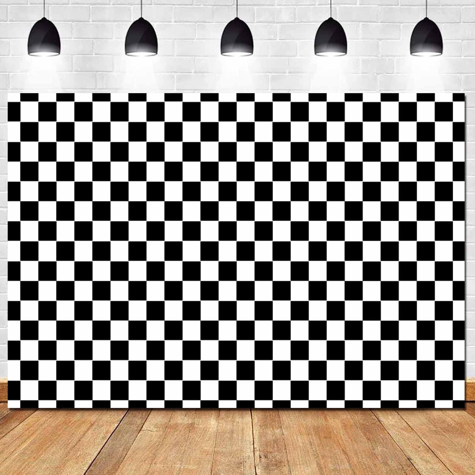 Hqm Black And White Racing Checker Texture Grid Birthday Chess Board Theme Photography Backdrops Children Kids Birthday Party Su