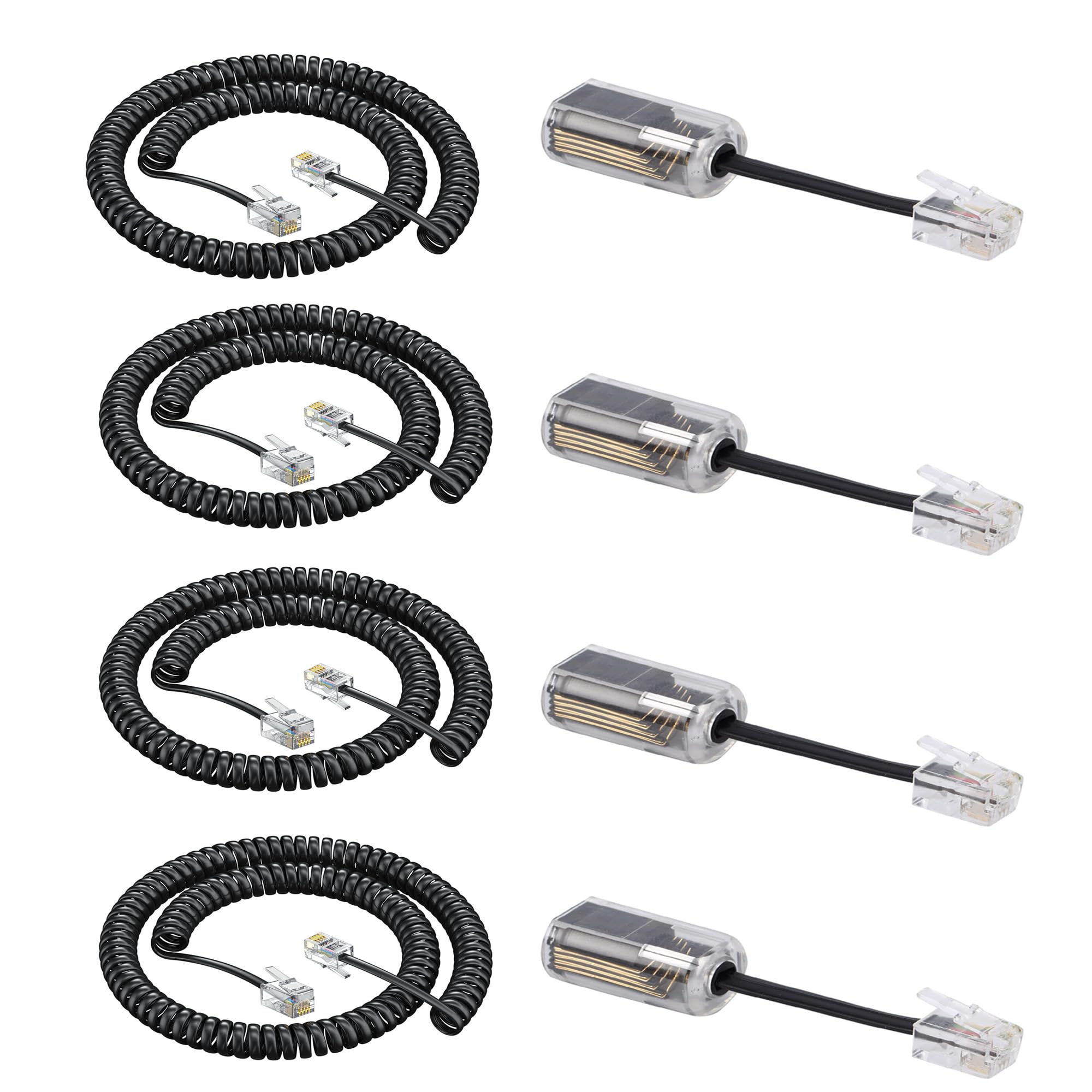 Ubramac Rj9 4P4C Telephone Cord,Telephone Cord Detangler, 4Pack 8Ft Uncoiled / 1.4Ft Coiled Telephone Handset Cord With 4 Pack 3