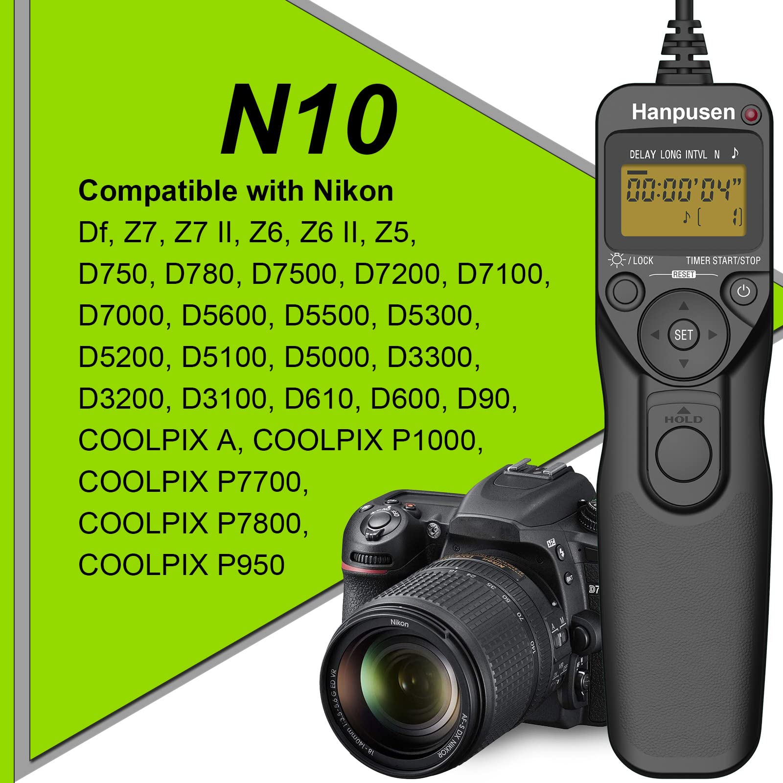 Hanpusen Camera Timer Remote Shutter Release Time Lapse For Nikon Df, Z7, Z7 Ii, Z6, Z6 Ii, Z5, D750, D780, D7500, D7200, D7100