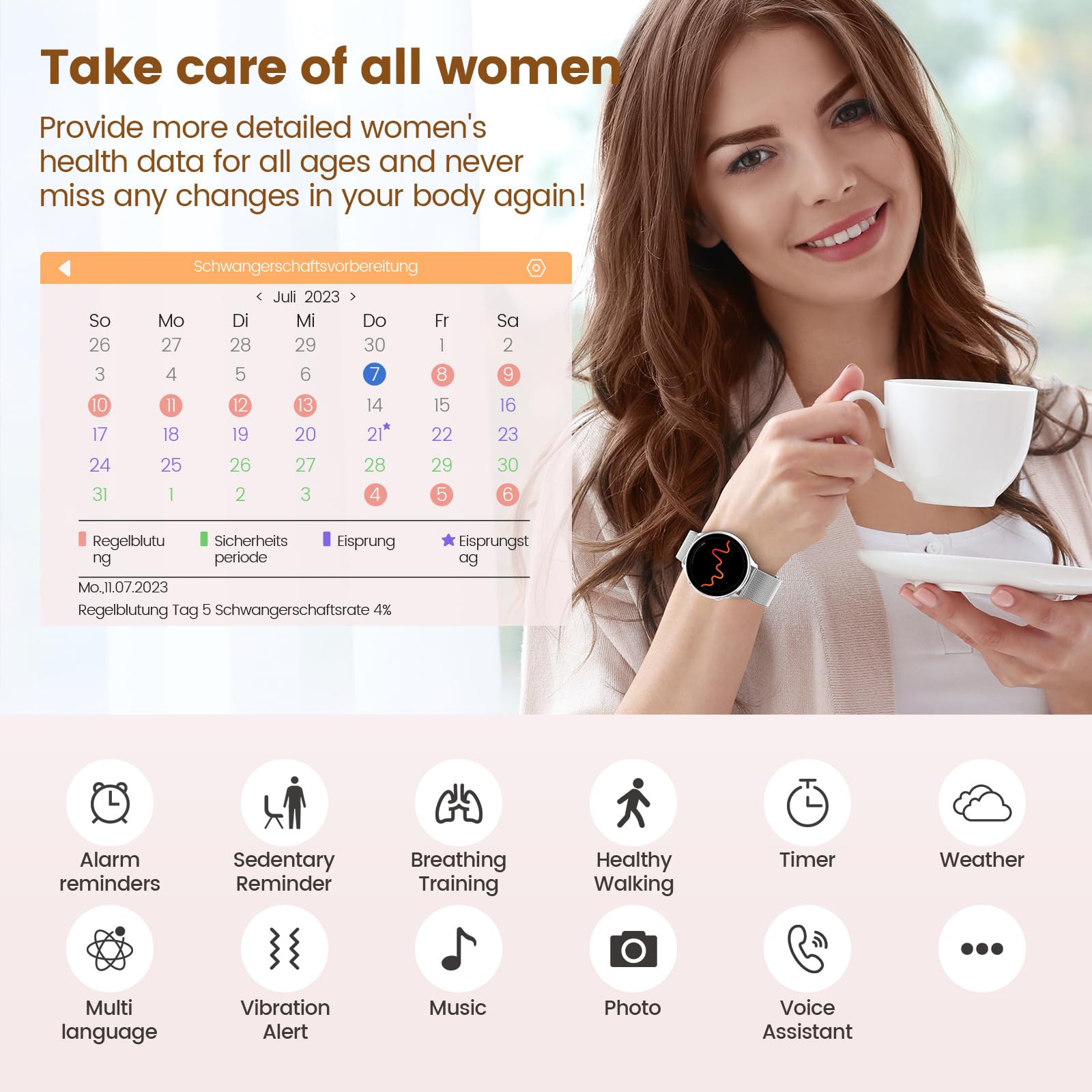 Sloksfil Watches For Women With Menstrual Cycle Tracker, 1.39?Hd Smart Watch, Heart Rate/Sleep Monitor, Ip67 Waterproof, Women?